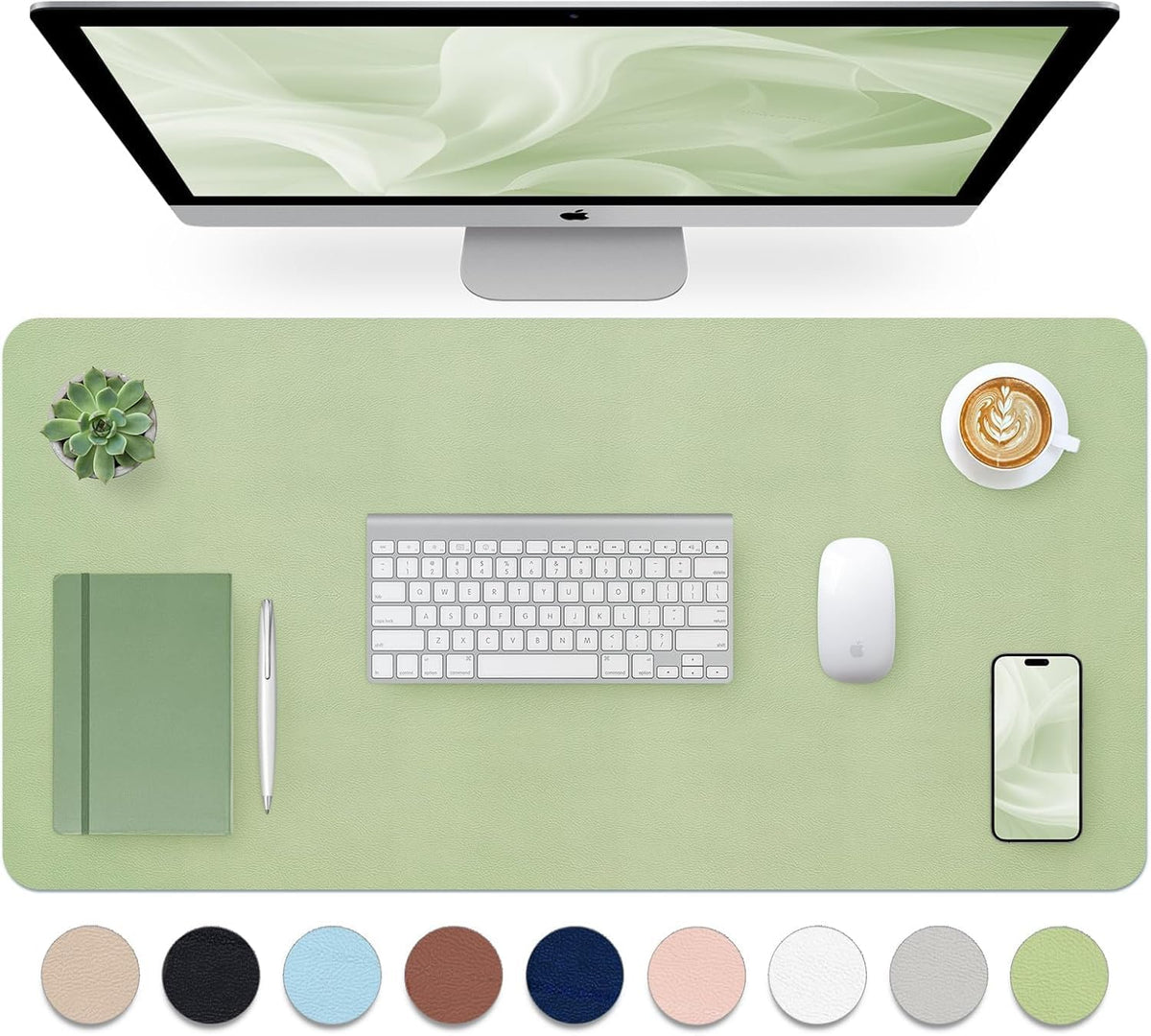 Bloss Green Desk Mat, Desk Matt for Desktop, Large Leather Desk Pad, Desk Pad Mat Waterproof, Computer Mat for Office Work/Home/Decor (31.5 x 15.7 Inches)
