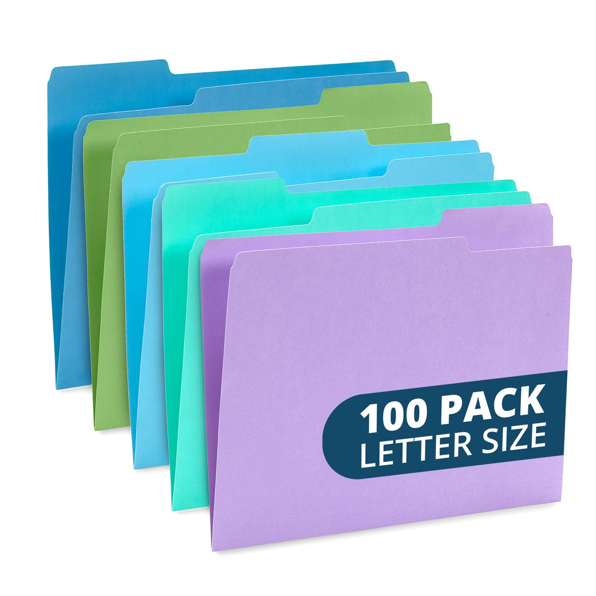 Blue Summit Supplies 100 File Folders, Letter Size, 1/3 Cut Tab, Blue