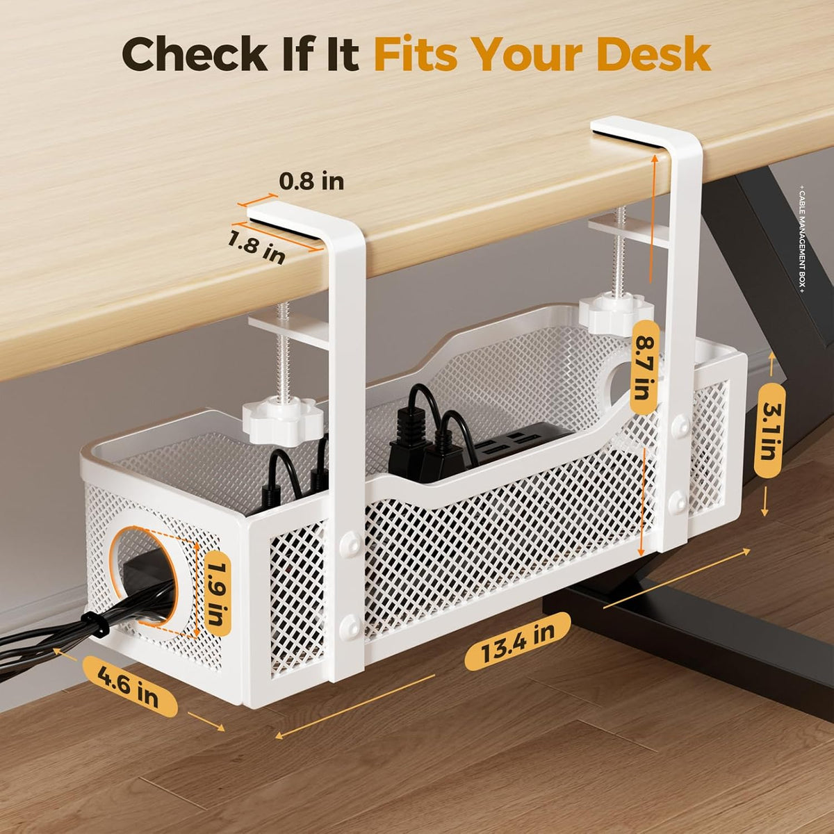 Cinati Under Desk Cable Management Tray, 13.4" Metal Cord Organizer, White