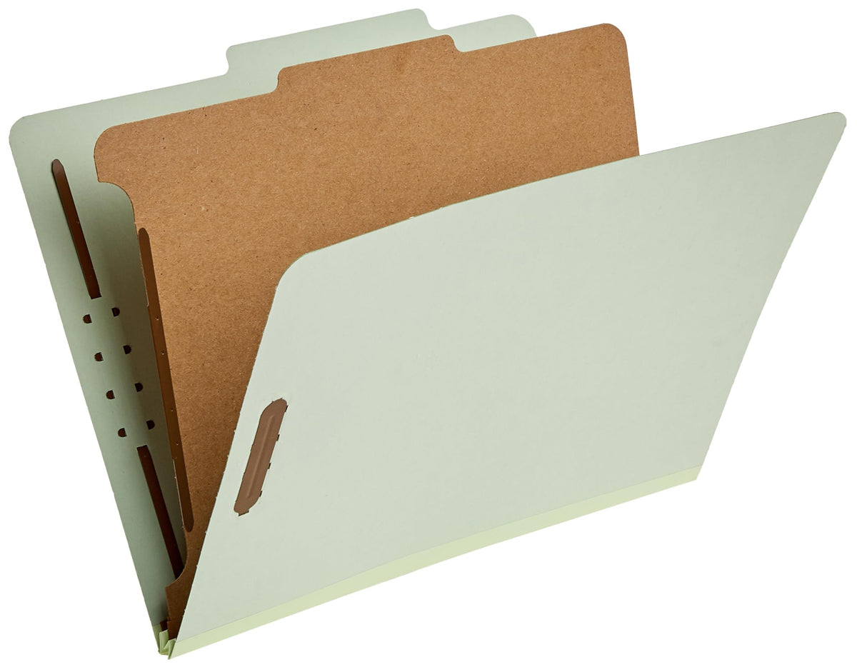 Amazon Basics Classification File Folders, 1 Divider, 2-Inch Embedded Fasteners, Letter Size for Documents, Light Green, 10-Pack