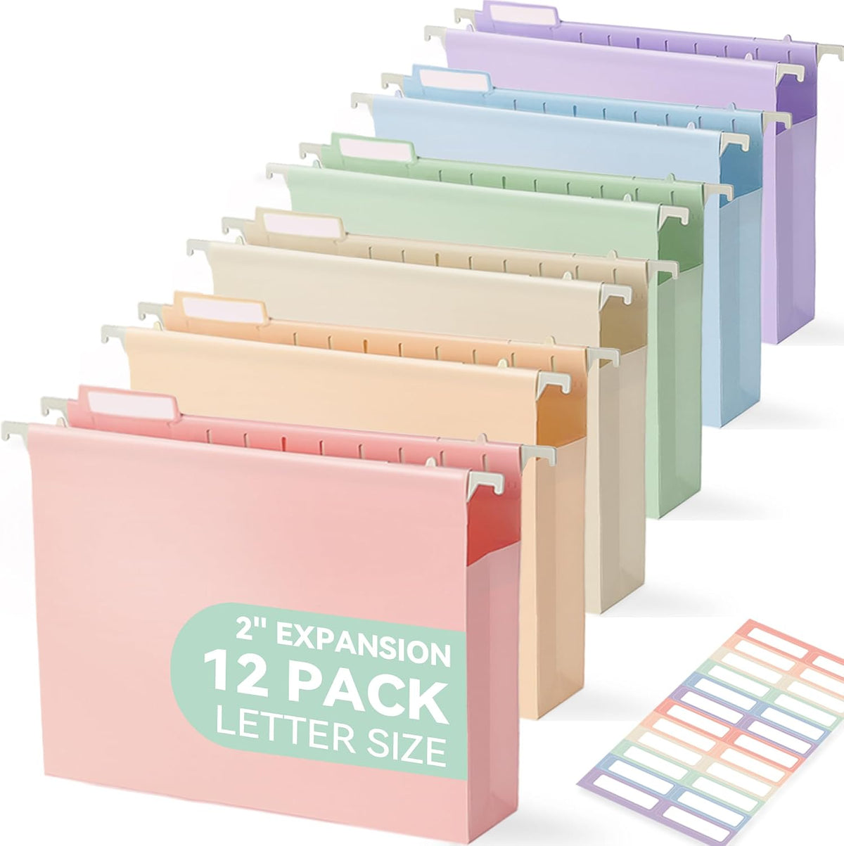 SortRax Plastic Hanging File Folders, 2" Expansion, Letter Size, Pastel