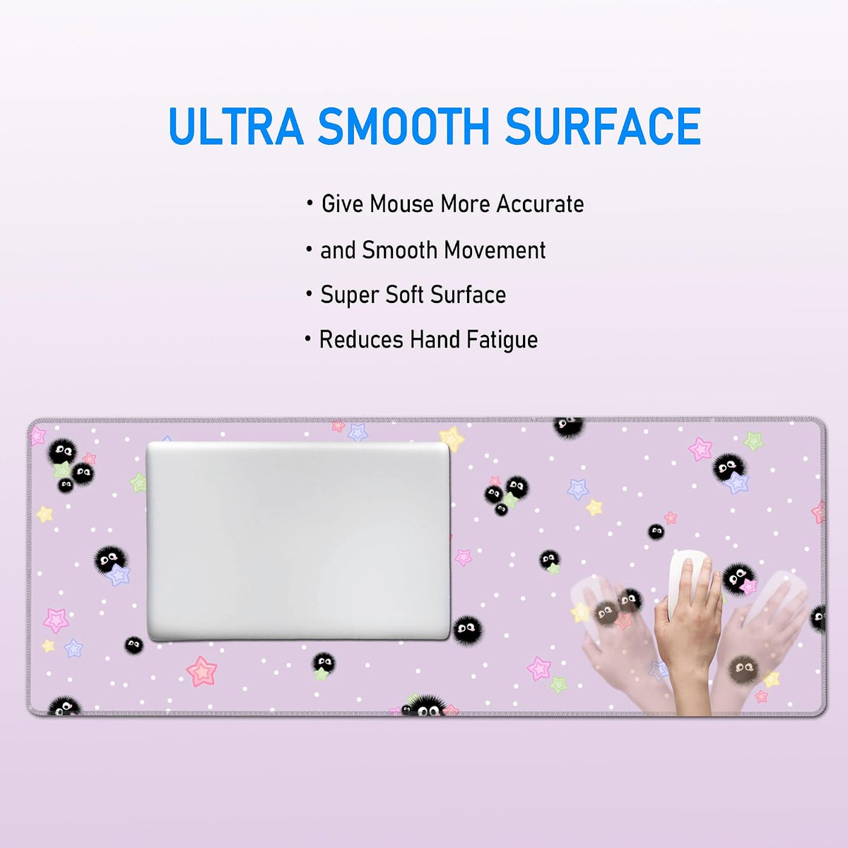 Cute Purple Mouse Pad,Large Kawaii Gaming Desk Mat 31.5 x 12 in