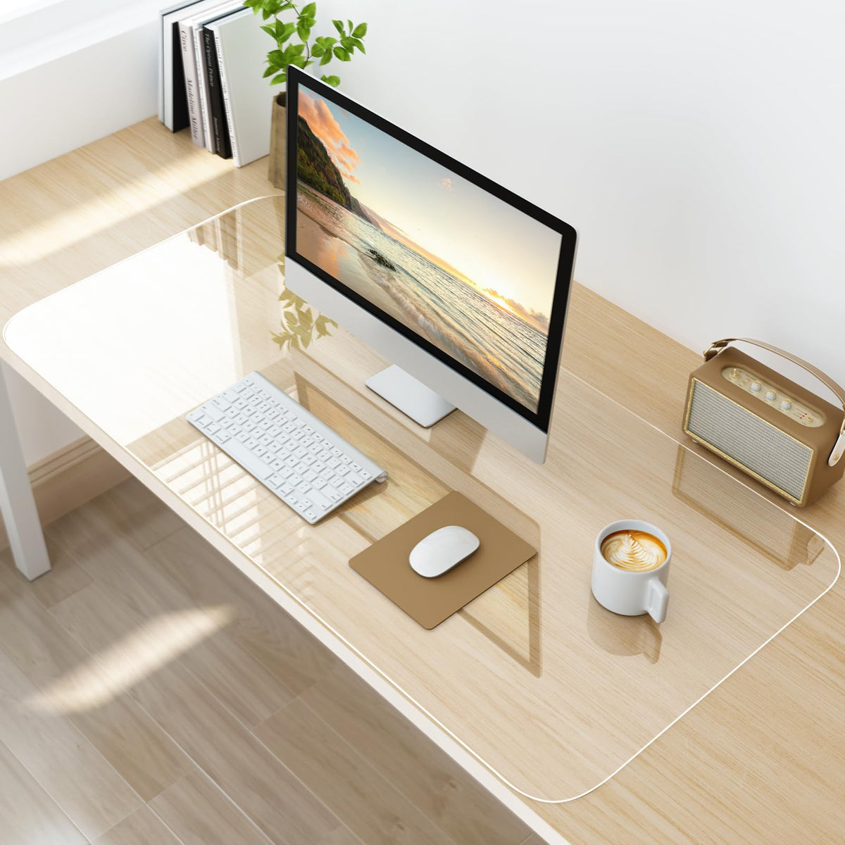 NATRKE Clear Desk Mat Pad, 31.5"x15.7" Large Transparent Computer Desk Mat Plastic Desktop Protector, PVC Writing Pad with Round Edge, Waterproof Wipeable Non-Slip Table Protector for Home Office