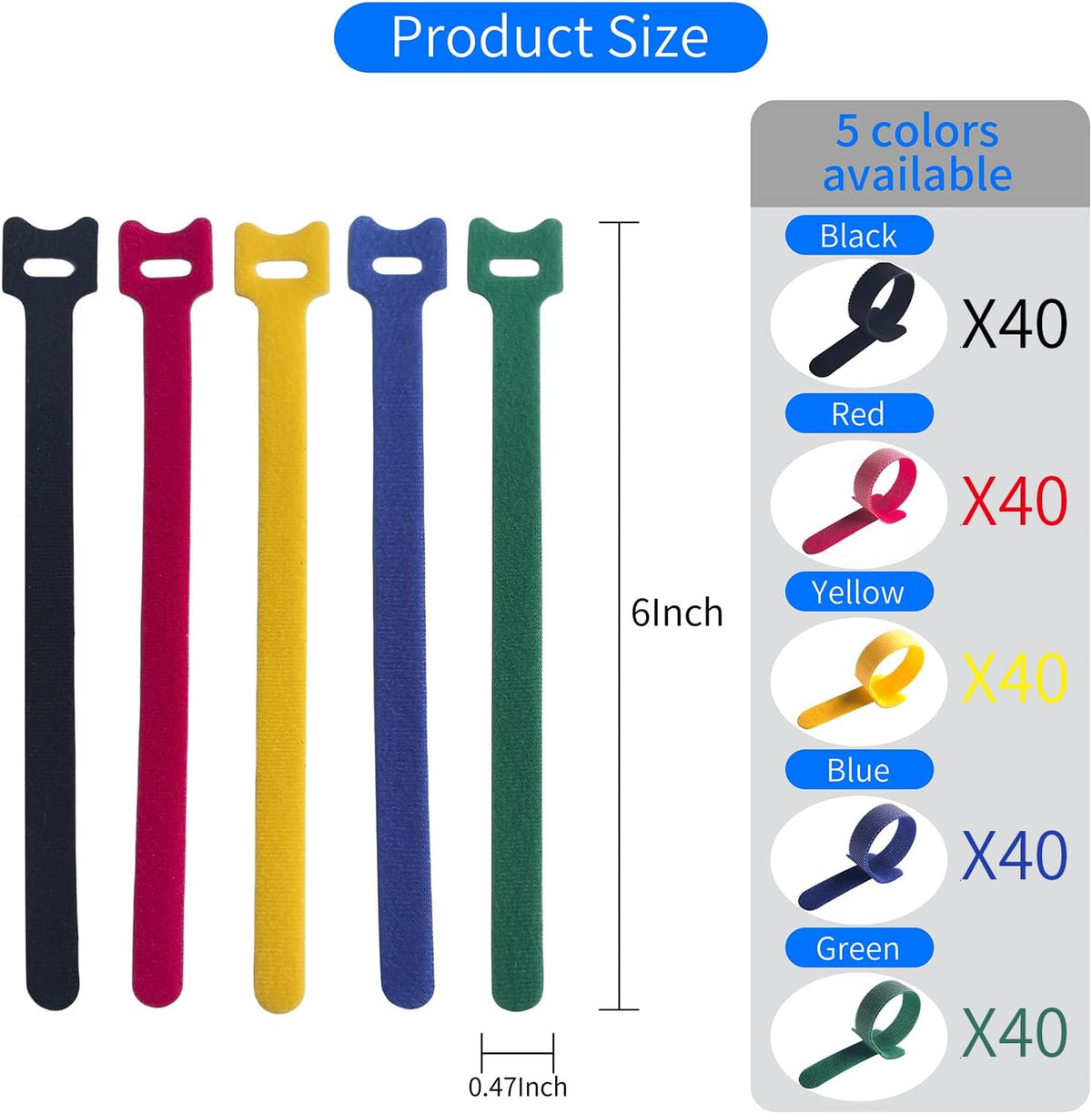 6 Inches 200 PCS Multi-Colour Reusable Cable Ties Cord Straps Multi-Purpose Wire Ties Cord Wrap Hook and Loop Organizer Cable Management,Adjustable Cord Ties