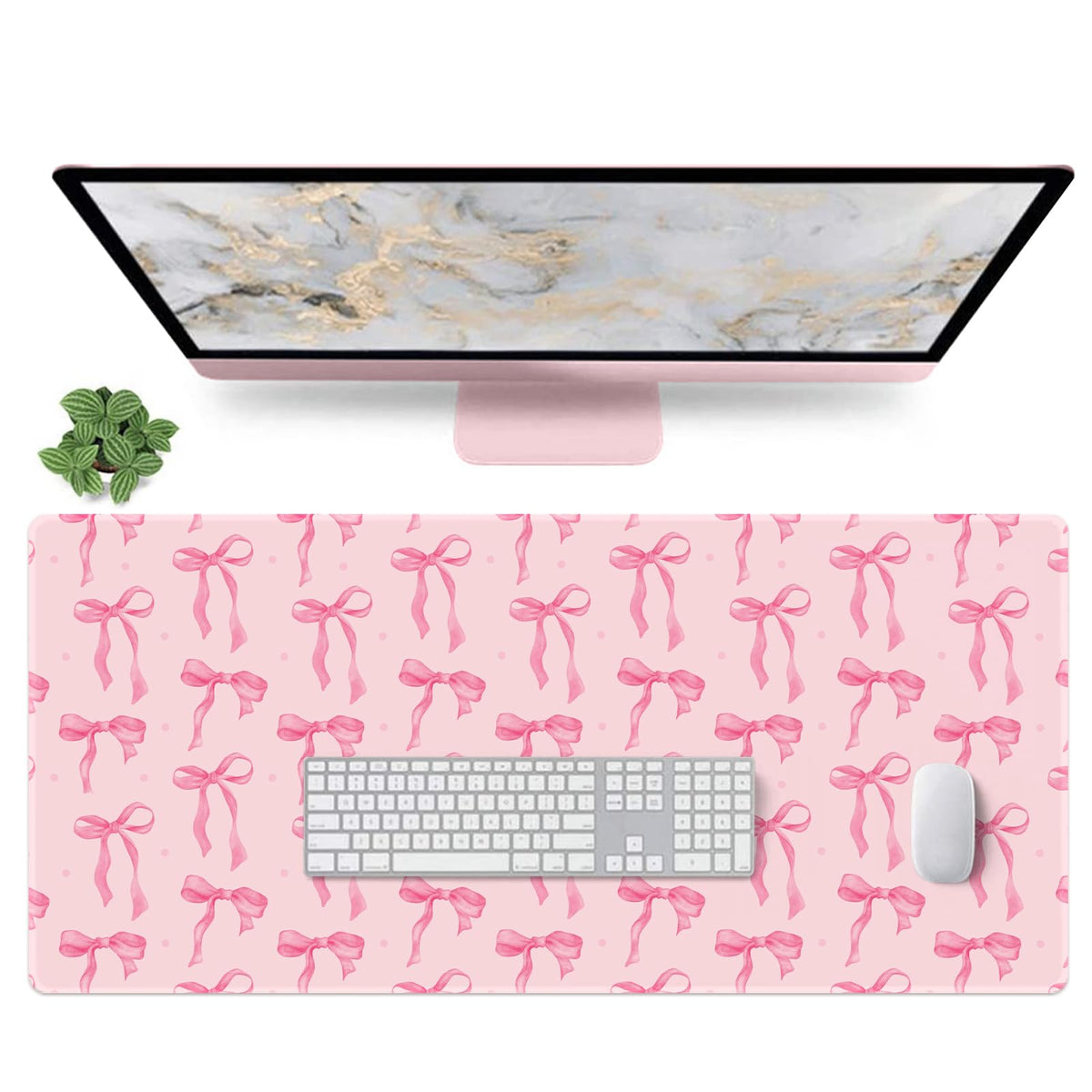 Pink Desk Mat, Mouse Pad Bows Computer Desk Mat Girl Office Decor 31.5x11.8