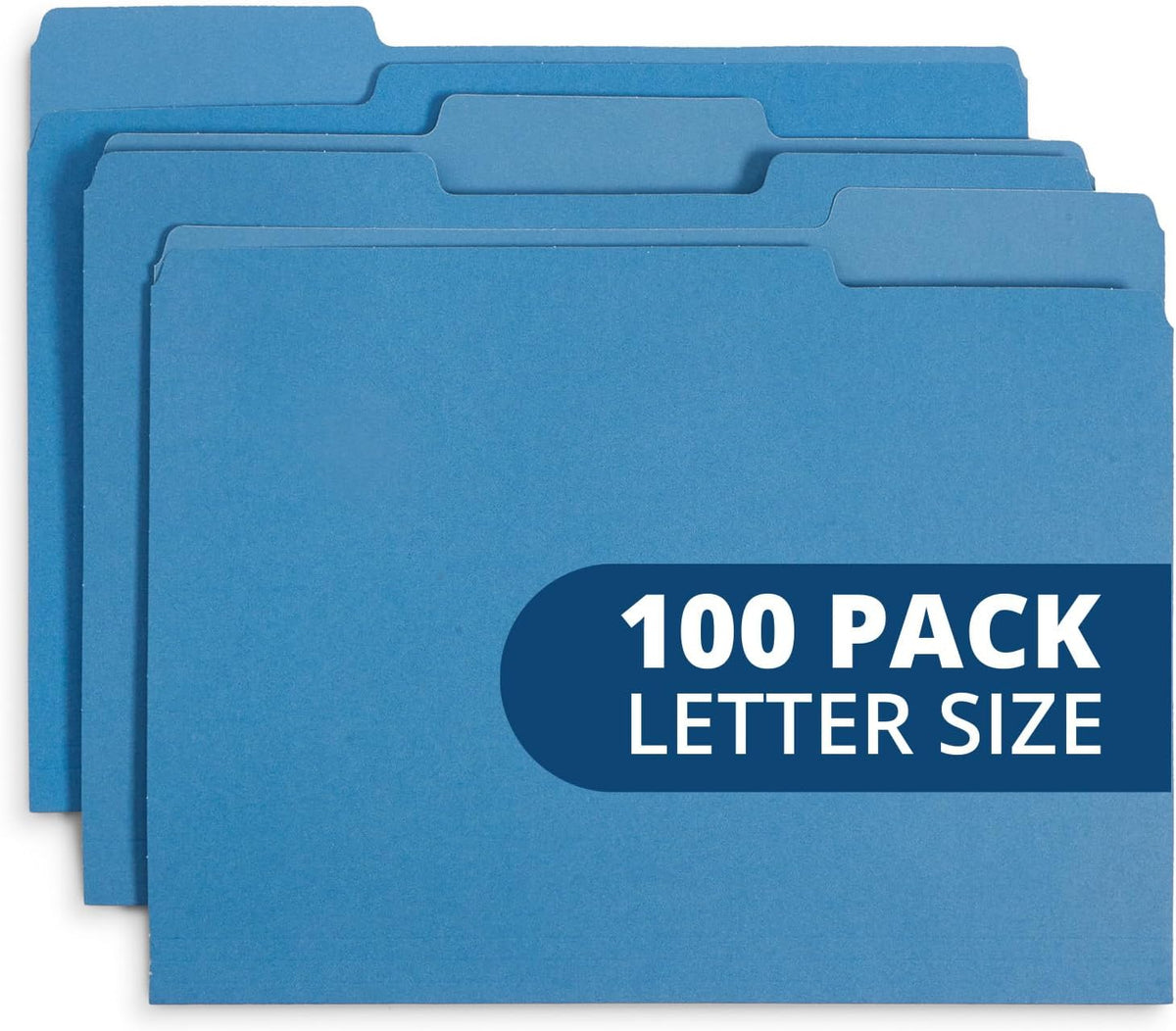 Blue Summit Supplies 100 File Folders, Letter Size, 1/3 Cut Tab, Blue