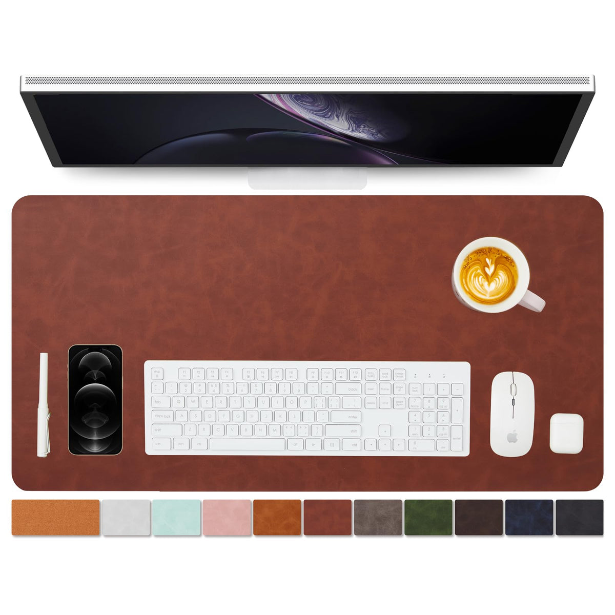 Distressed Leather Desk Mat - Non-Slip PU Desk Pad for Office and Home - Desk Organization and Accessories - Ideal for Large Mouse Pad and Desk Mats on Top of Desks(Espresso,31.5"x 15.7")