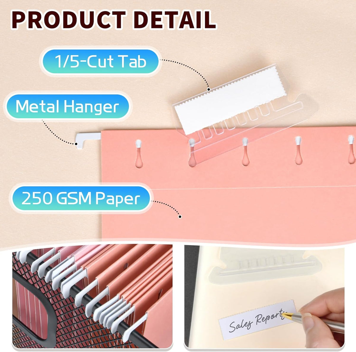 25-Pack Pastel Hanging File Folders, Letter Size with 1/5-Cut Tabs, 35 Transparent Label Cards, 50 Sticker Labels–Home Office & Filing Cabinets