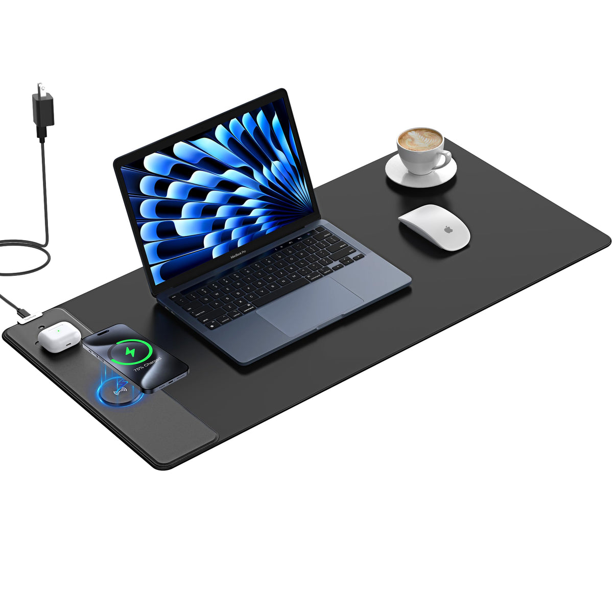 TopMade Wireless Charging Mouse Pad, 31.5"x15.75" XXL Extra Large Gaming Mousepads Waterproof Desk Pad with Ultra-Smooth Surface, Non-Slip Base, Classic Black Computer Desk Mat for MacBook, PC, Laptop
