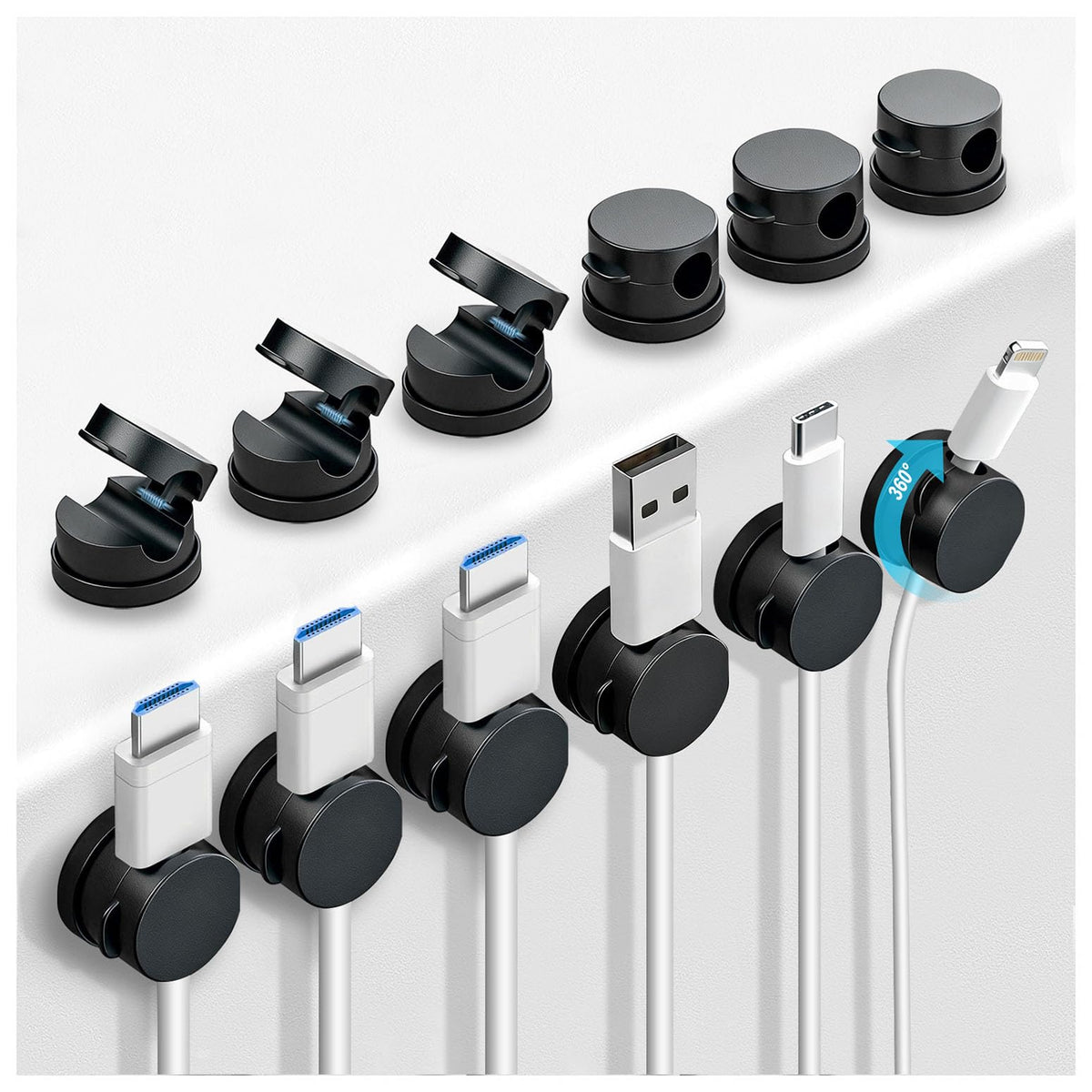 OneLeaf 12 Pack Rotatable Spring Cord Holders, 1s Lock Adhesive Cable Clips
