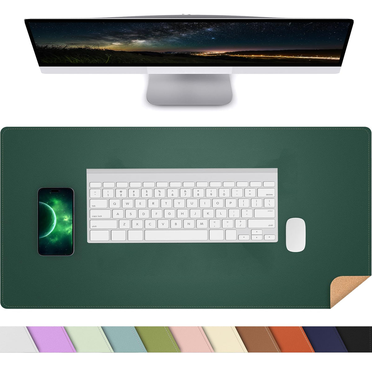 AFIING Large Desk Mat, 47" x 17",Black,Leather Desk Pad Protector for Mouse
