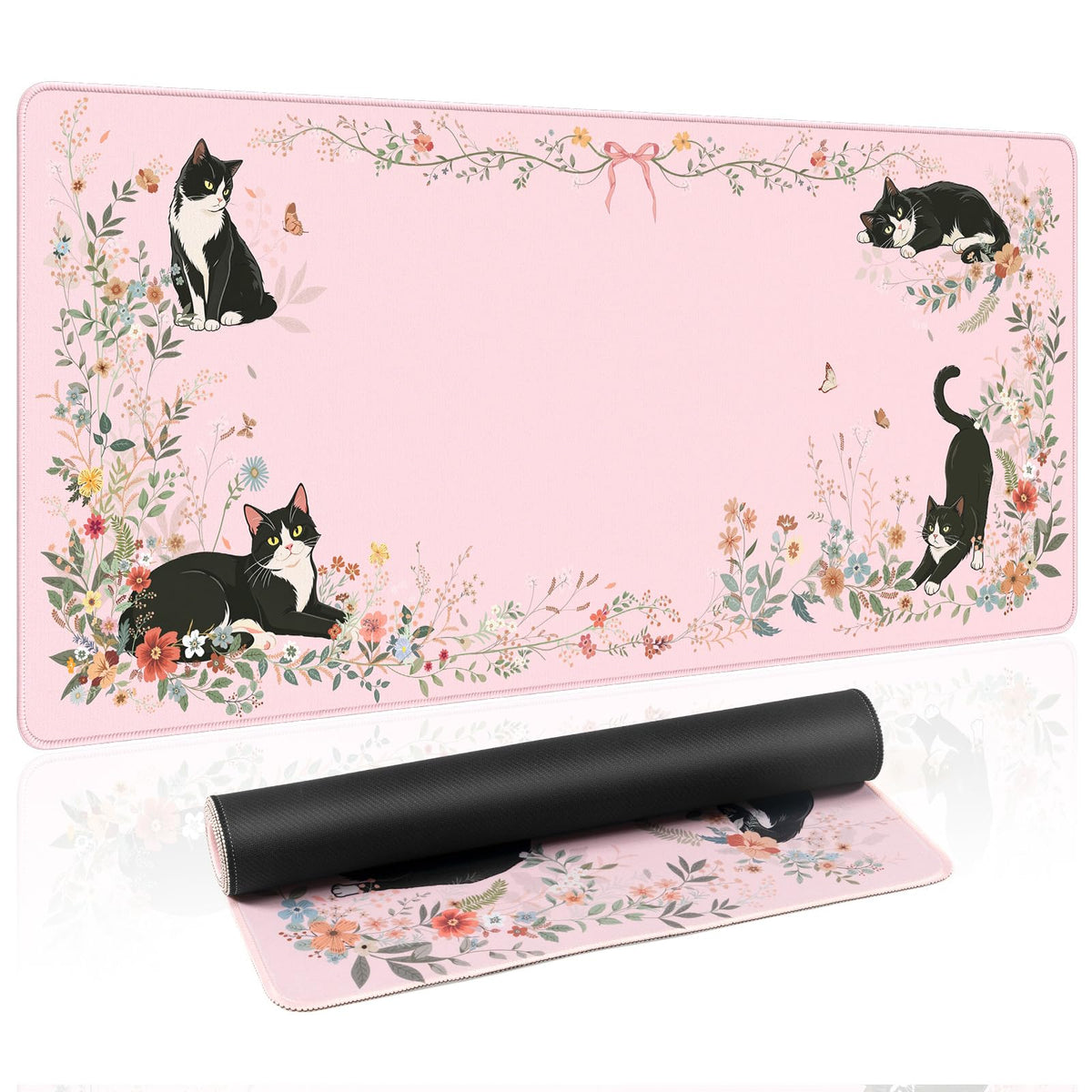 HAOCOO Cute Desk Mat Green, Celestial Rabbit Keyboard Pad 35.4"x15.7"