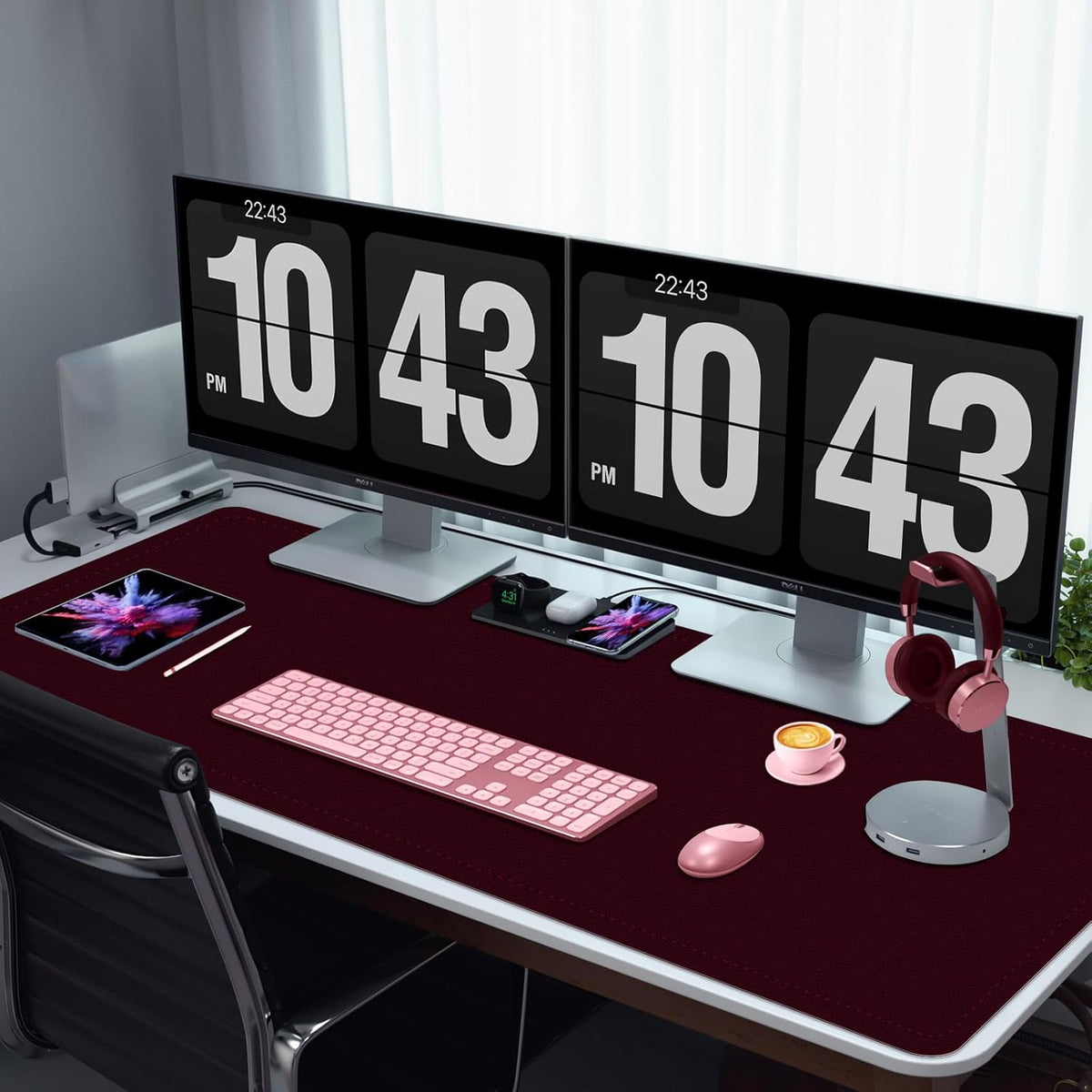 Large Desk Pad, 47.2" x 17" PU Leather Desk Mat for Desktop, Non-Slip Office Desk Mat for Desk, Desk Blotter Pad, Waterproof Computer Pad for Desk, Keyboard Mats for Home & Office (Burgundy)