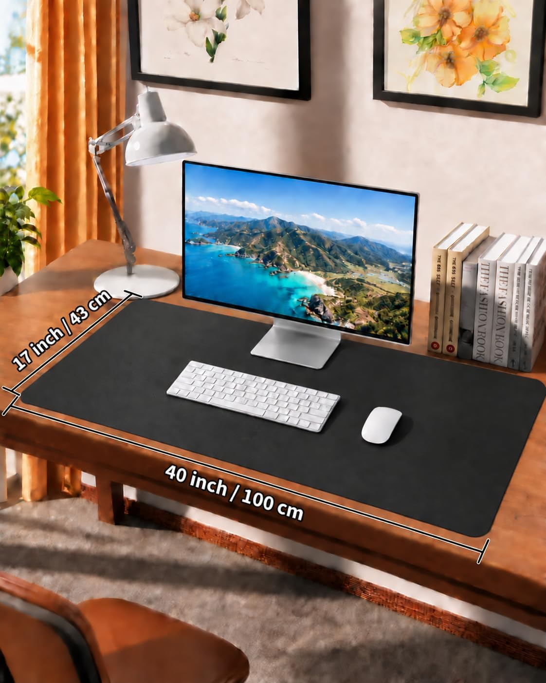 Leather Desk Pad Protector, Office Desk Mat, Large Mouse Pad, Non-Slip PU Leather Desk Blotter, Laptop Desk Pad Desk Accessories for Office and Home (Black, 40" x 17")