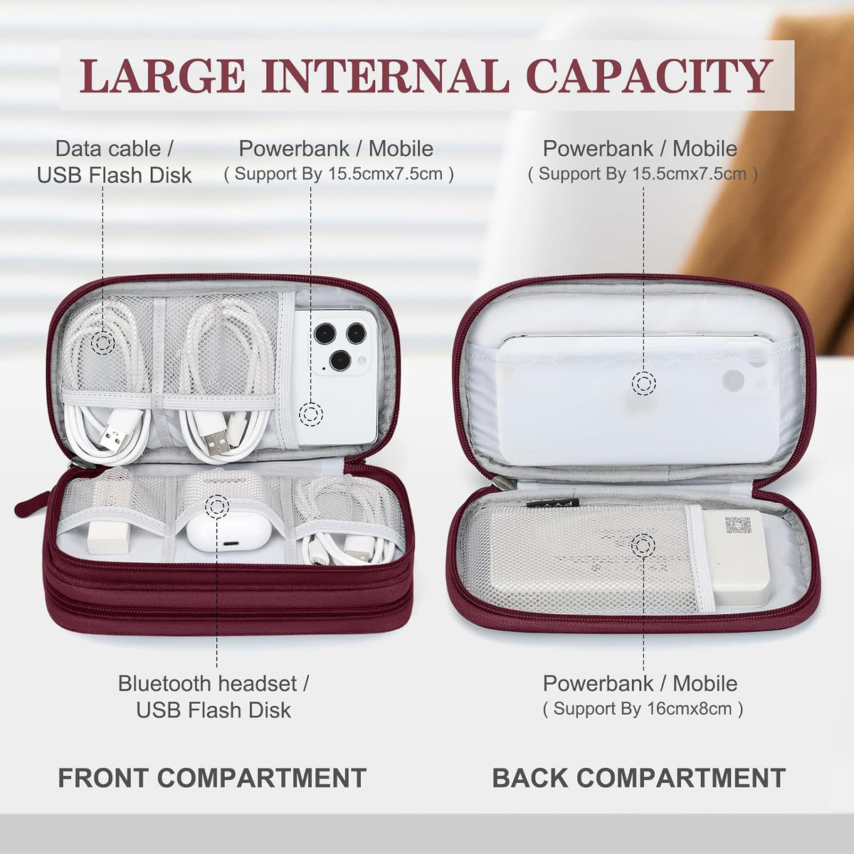 FYY Electronic Organizer, Travel Tech Pouch Bag, Cable Organizer Wine Red