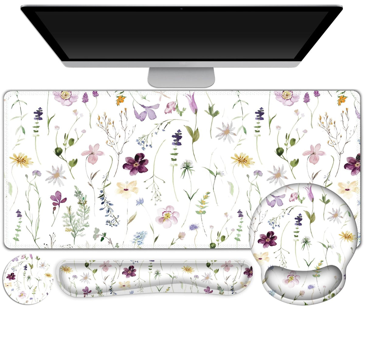 Gaming Mouse Pad Large Desk Mat, Cute Purple Marble Rose Desk Pad Protector