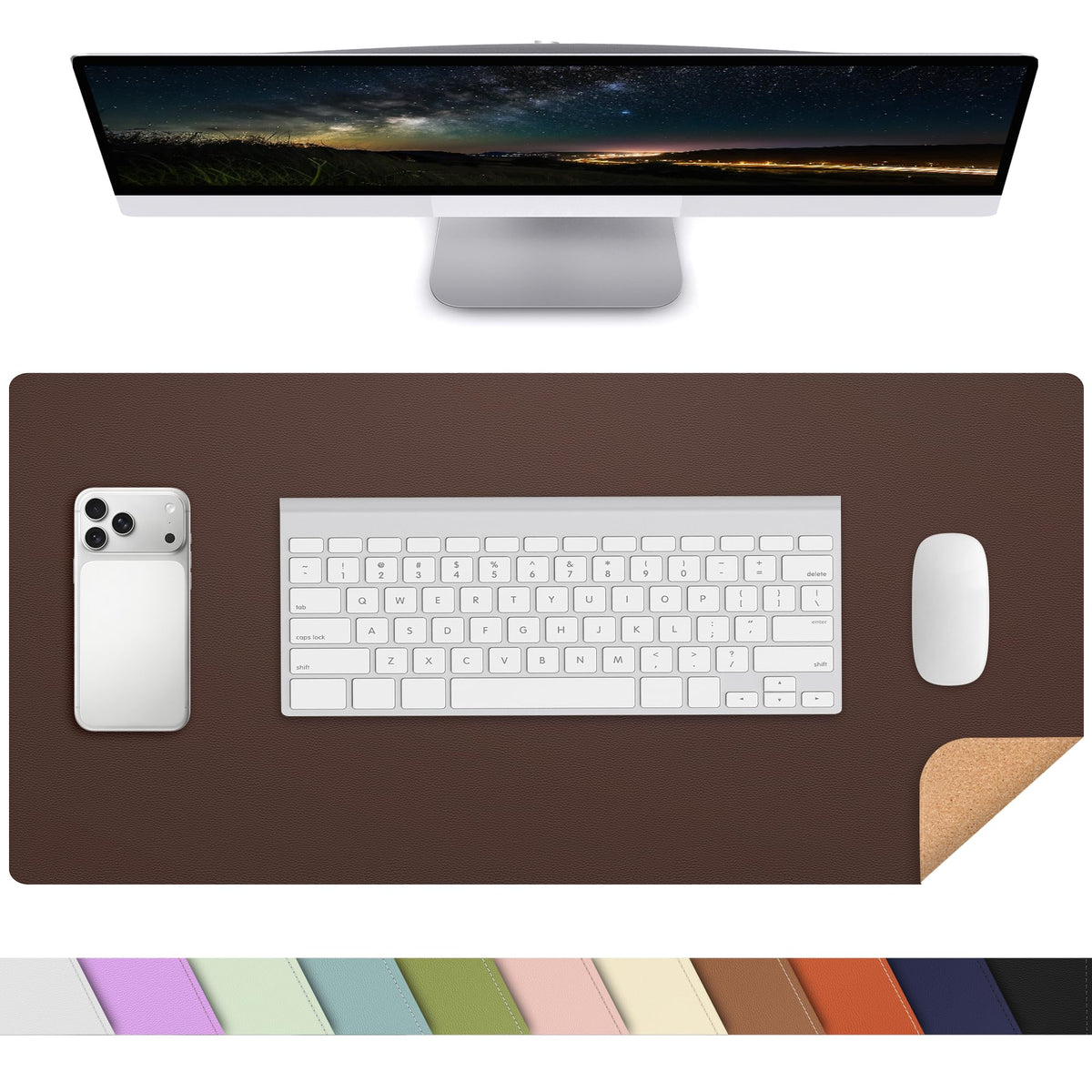 AFIING Large Desk Mat, 47" x 17",Black,Leather Desk Pad Protector for Mouse