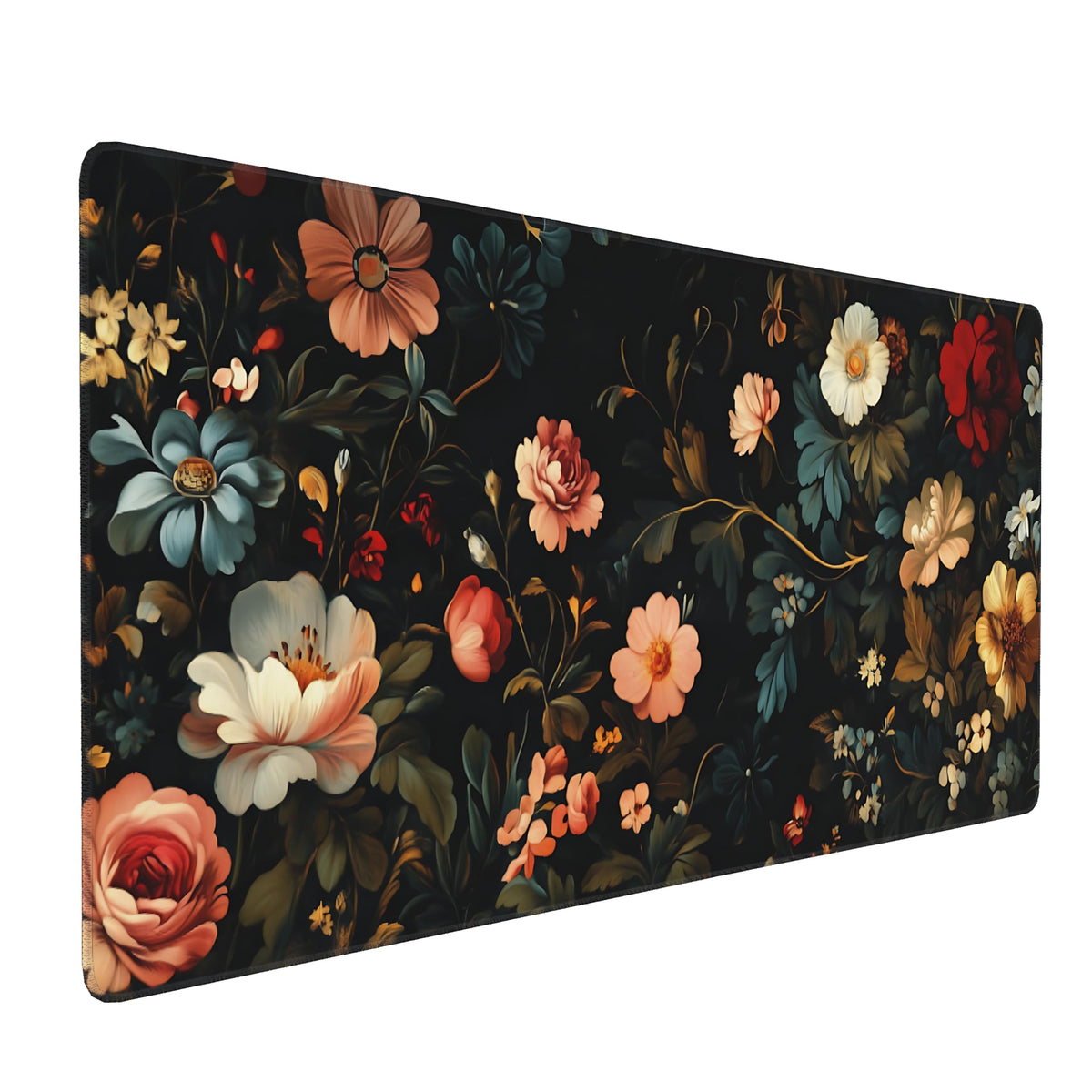 Dark Green Floral XXL Desk Mat, Extra Large Mouse Pad with Anti-Slip Base & Stitched Edges for Women, Aesthetic Desk Pad for Home Office Computer, Keyboard Mat Office Supplies Decor