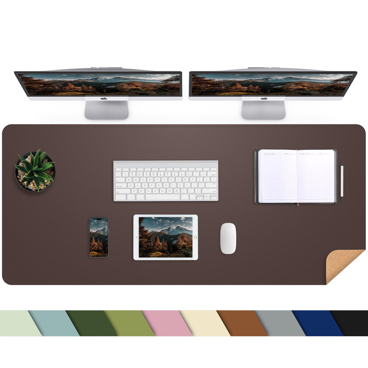 AFIING Large Desk Mat, 47" x 17",Black,Leather Desk Pad Protector for Mouse