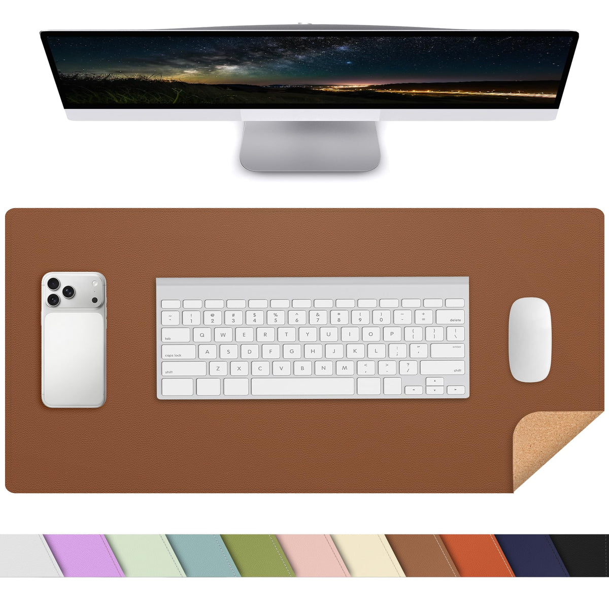 AFIING Large Desk Mat, 47" x 17",Black,Leather Desk Pad Protector for Mouse