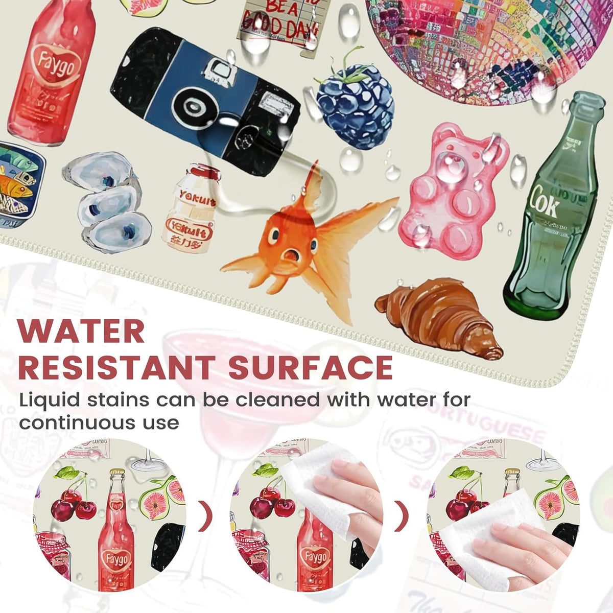 iCasso Cute Desk Mat, Large Mouse Pad, 35.4x15.7in Watercolor Sticker