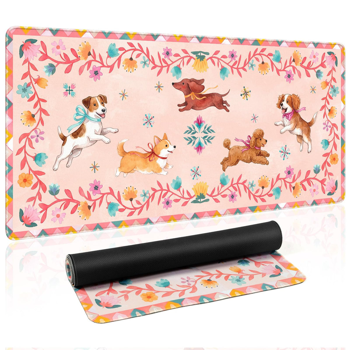HAOCOO Cute Desk Mat Green, Celestial Rabbit Keyboard Pad 35.4"x15.7"