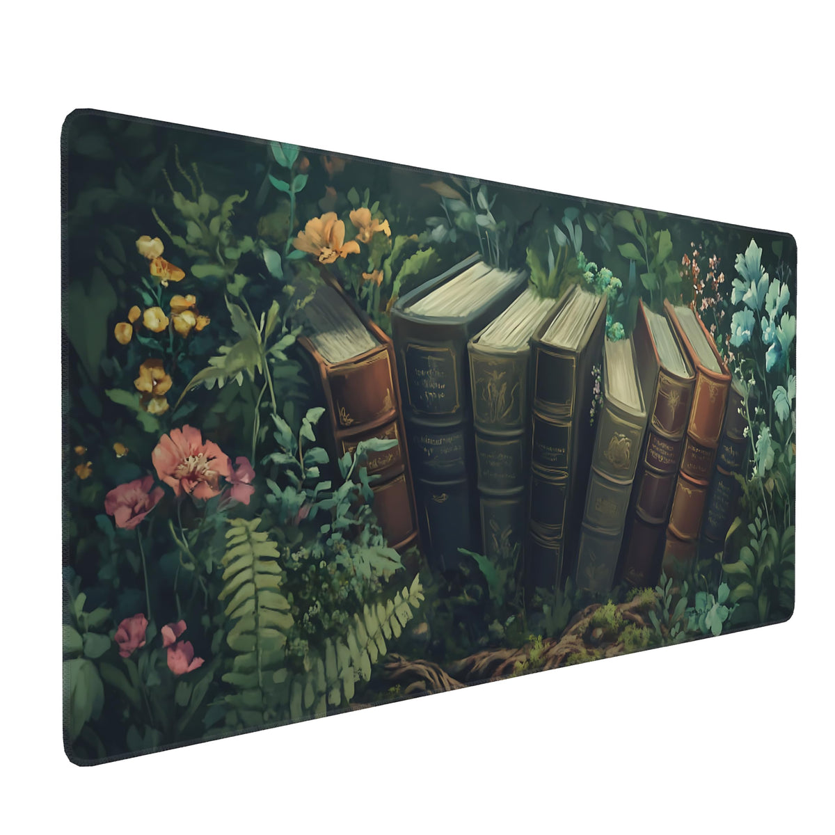 Dark Green Floral XXL Desk Mat, Extra Large Mouse Pad with Anti-Slip Base & Stitched Edges for Women, Aesthetic Desk Pad for Home Office Computer, Keyboard Mat Office Supplies Decor