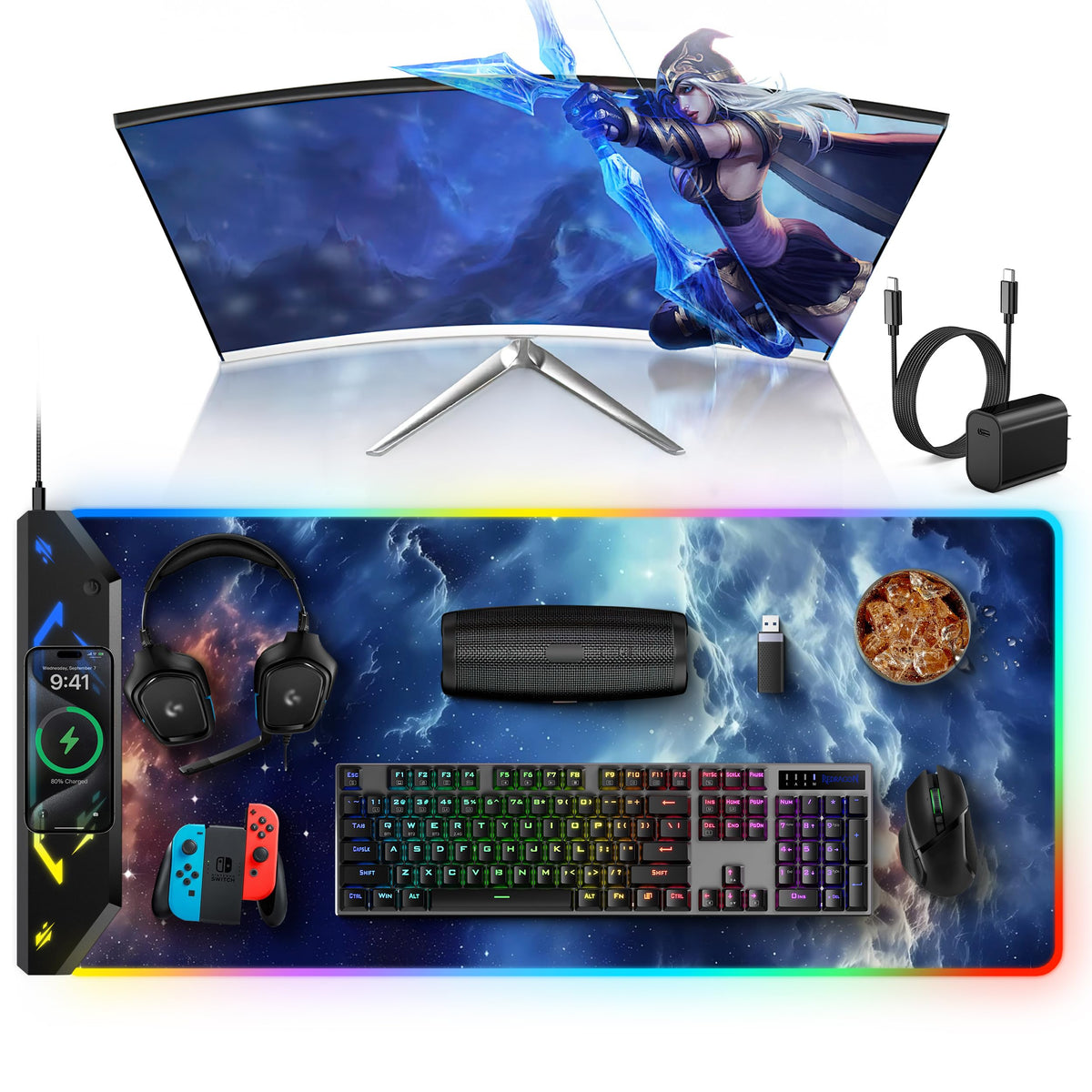 TopMade Wireless Charging Mouse Pad, 31.5"x15.75" XXL Extra Large Gaming Mousepads Waterproof Desk Pad with Ultra-Smooth Surface, Non-Slip Base, Classic Black Computer Desk Mat for MacBook, PC, Laptop
