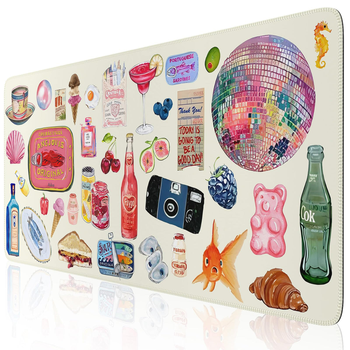 iCasso Cute Desk Mat, Large Mouse Pad, 35.4x15.7in Watercolor Sticker