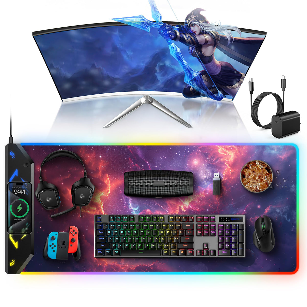 TopMade Wireless Charging Mouse Pad, 31.5"x15.75" XXL Extra Large Gaming Mousepads Waterproof Desk Pad with Ultra-Smooth Surface, Non-Slip Base, Classic Black Computer Desk Mat for MacBook, PC, Laptop