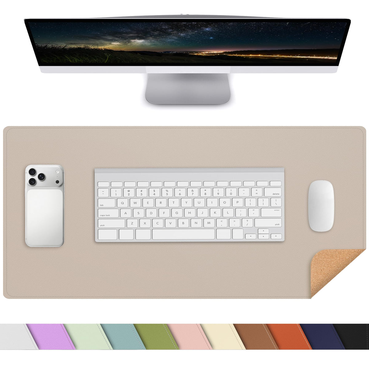 AFIING Large Desk Mat, 47" x 17",Black,Leather Desk Pad Protector for Mouse