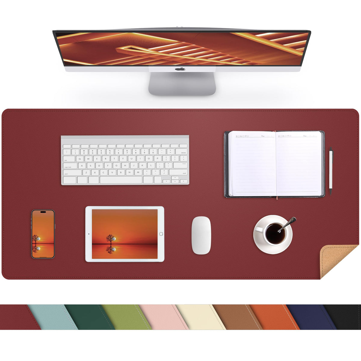 AFIING Large Desk Mat, 47" x 17",Black,Leather Desk Pad Protector for Mouse