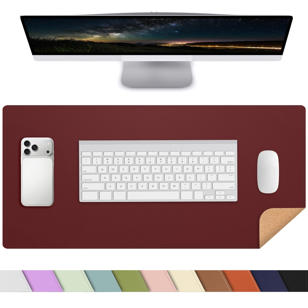 AFIING Large Desk Mat, 47" x 17",Black,Leather Desk Pad Protector for Mouse