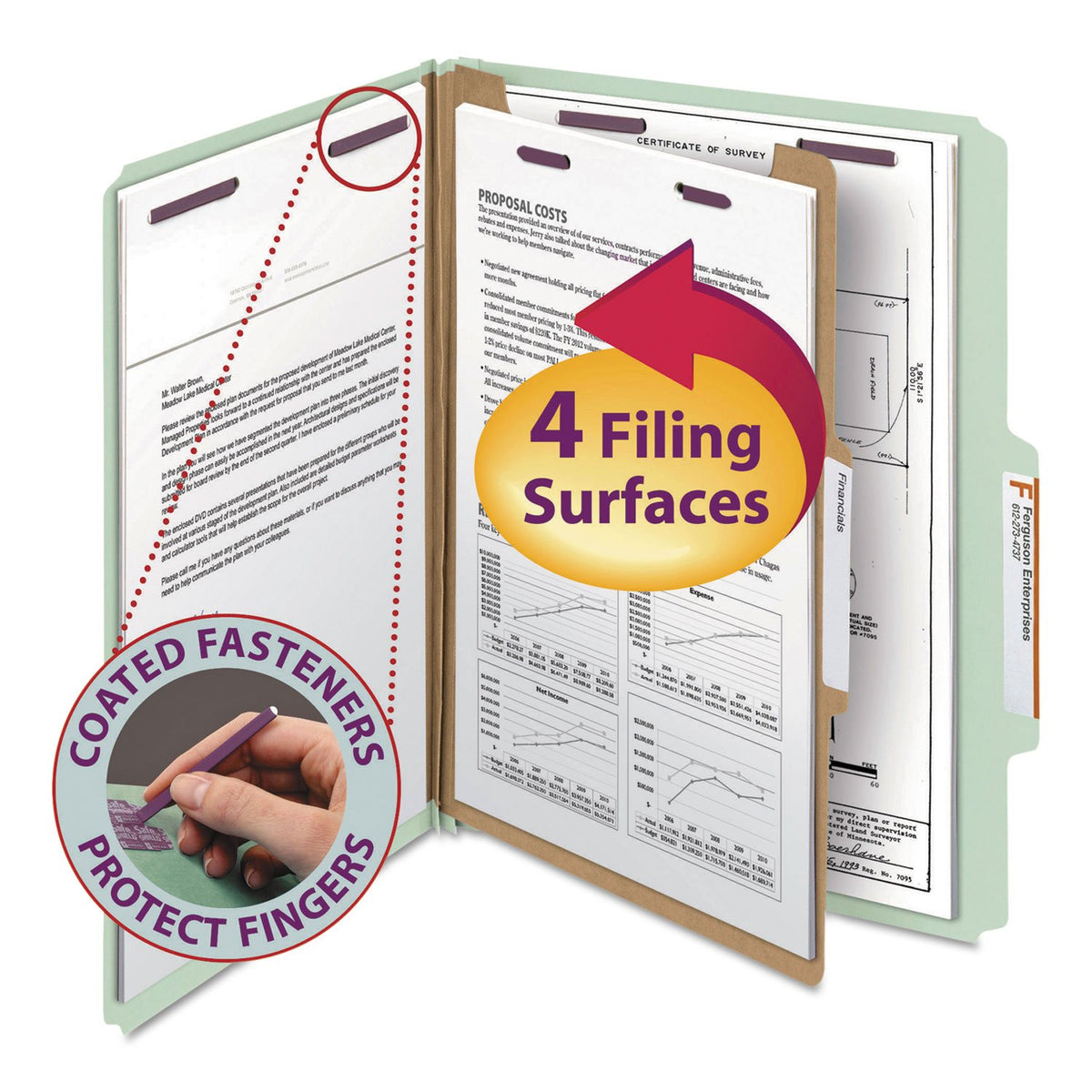 Smead Pressboard Classification File Folder with SafeSHIELD Fasteners, 1 Divider, 2" Expansion, Letter Size, Blue, 10 per Box (13730) (Pack of 1)