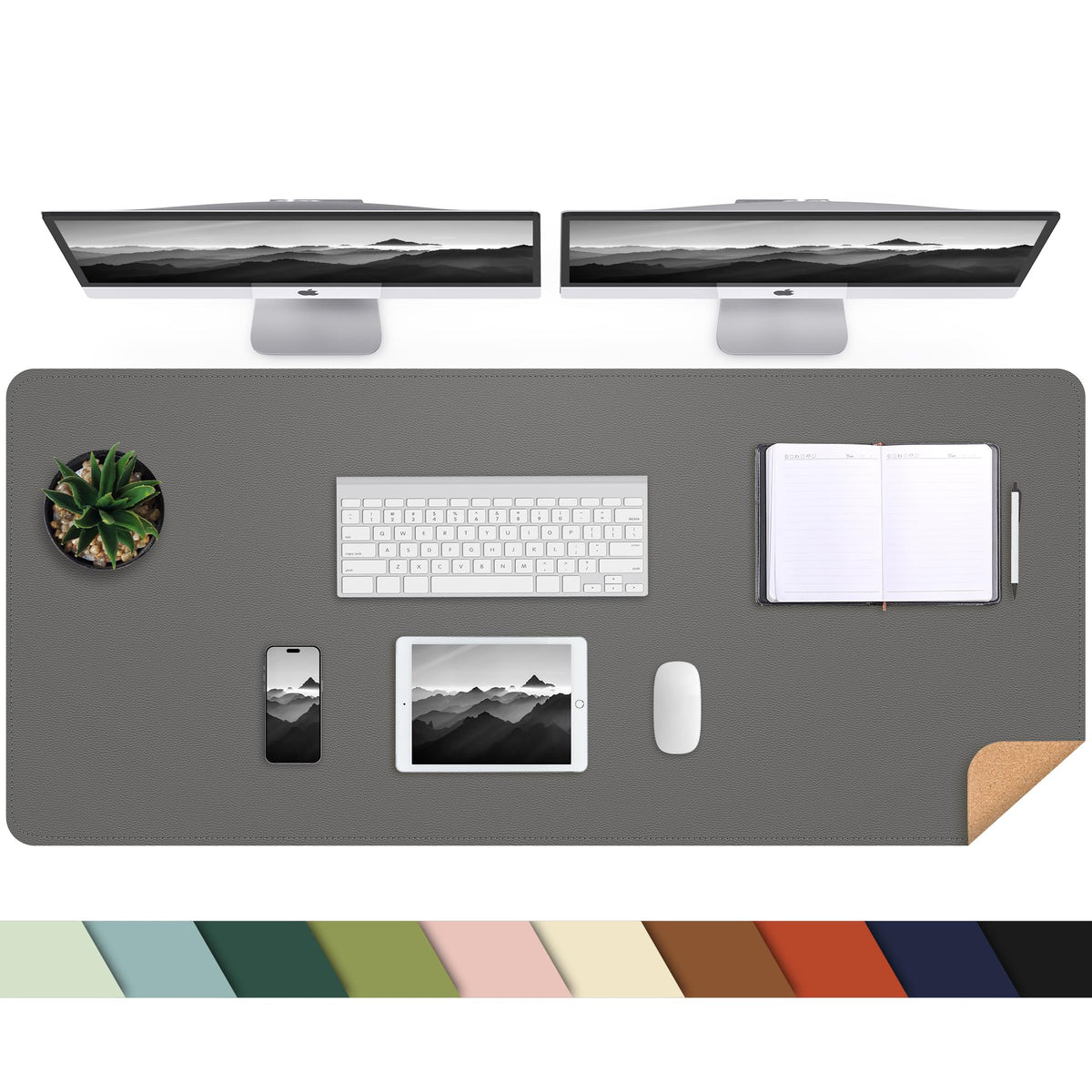 AFIING Large Desk Mat, 47" x 17",Black,Leather Desk Pad Protector for Mouse