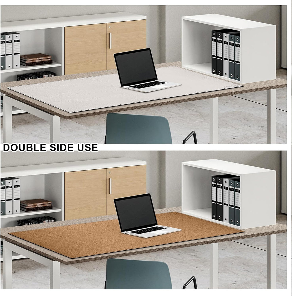 MAIDERN 43.3”x 19.6” Cork & Leather Desk Mat, Large Desk Pad (Cream)