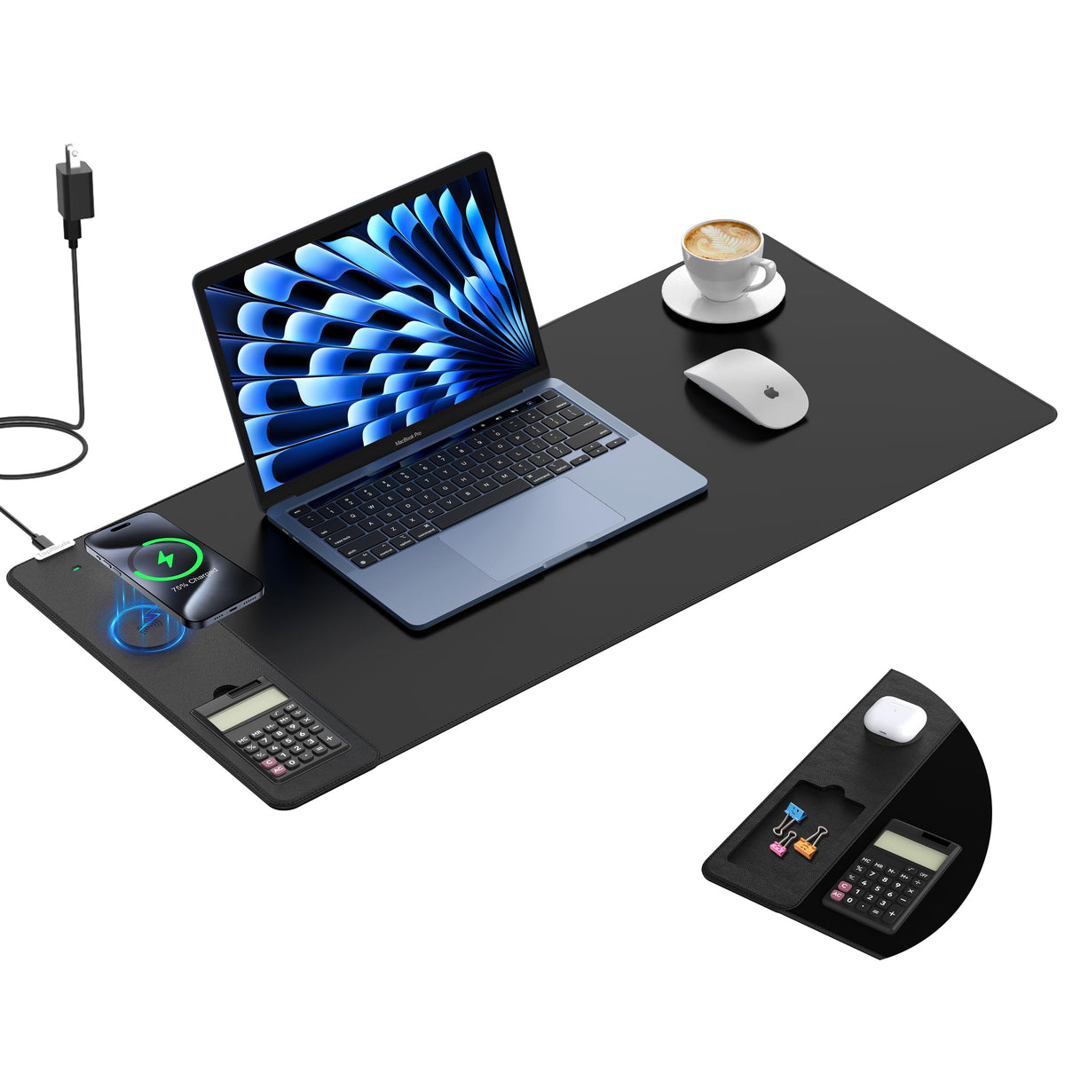 TopMade Wireless Charging Mouse Pad, 31.5"x15.75" XXL Extra Large Gaming Mousepads Waterproof Desk Pad with Ultra-Smooth Surface, Non-Slip Base, Classic Black Computer Desk Mat for MacBook, PC, Laptop