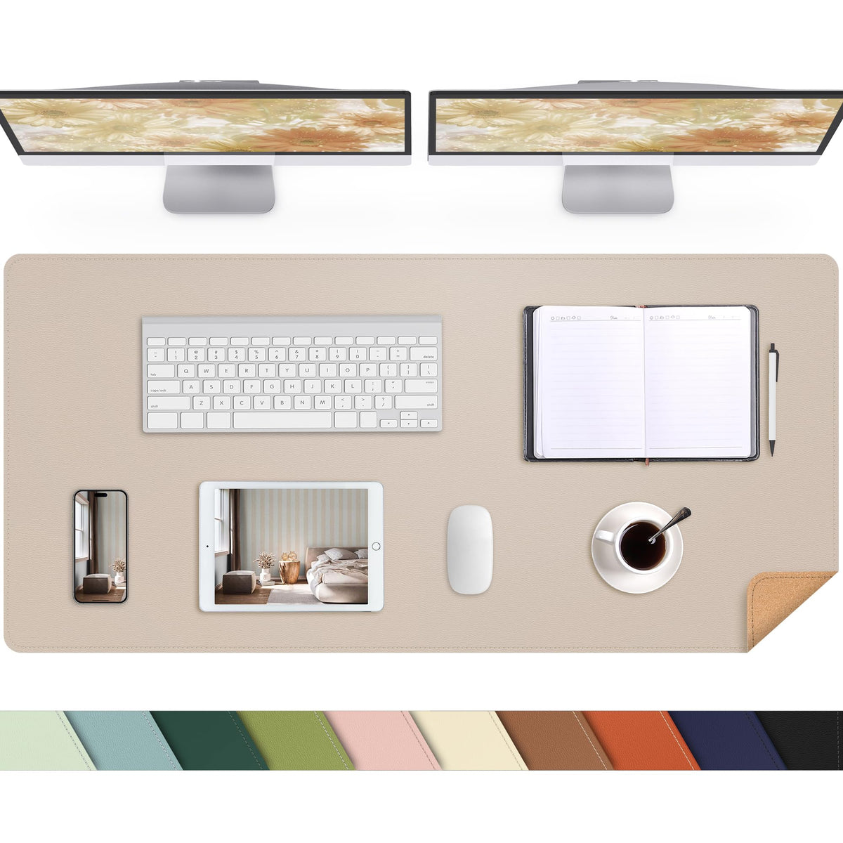 AFIING Large Desk Mat, 47" x 17",Black,Leather Desk Pad Protector for Mouse