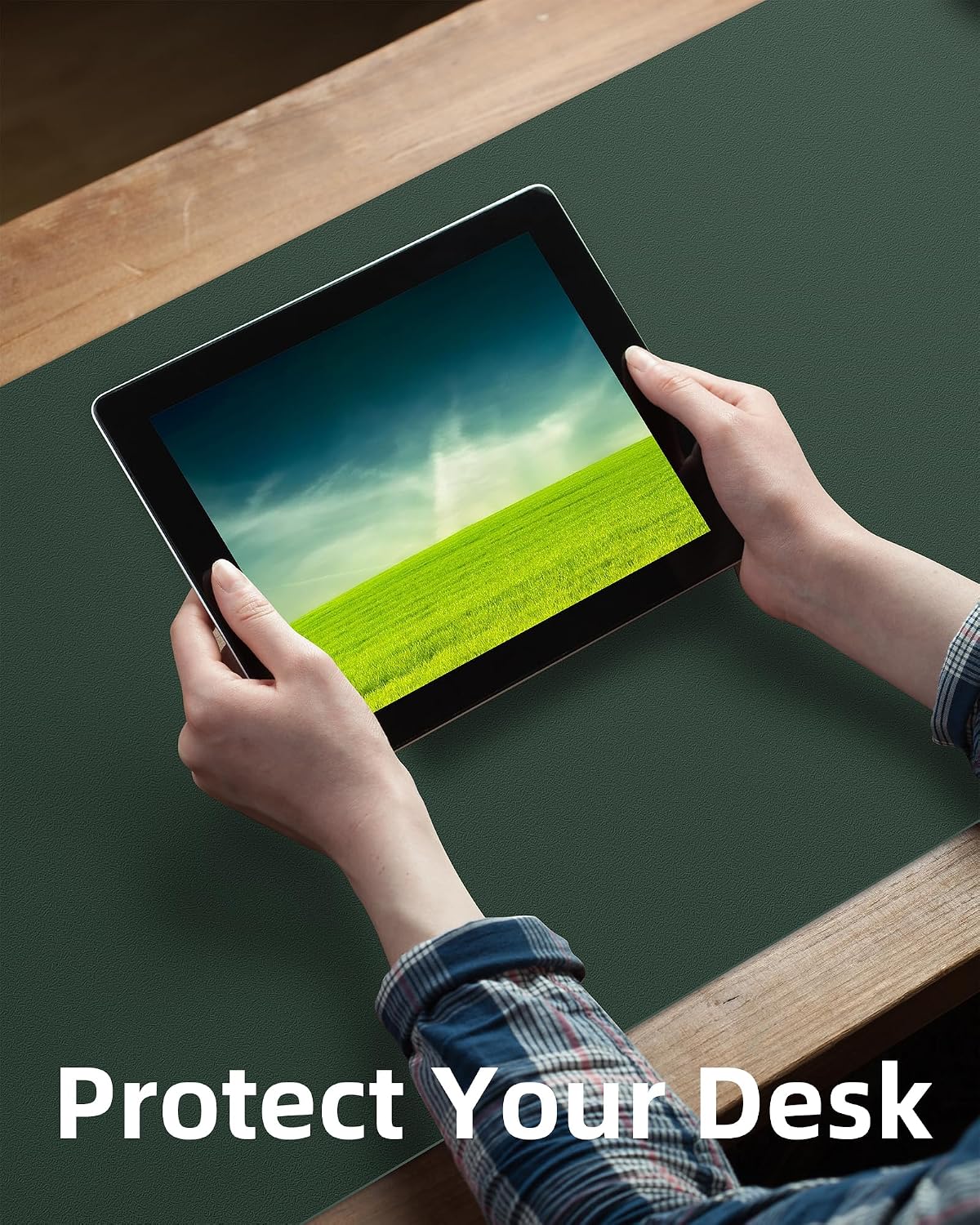 AFIING Leather Desk Pad Protector, Mouse Pad, Office Desk Mat, Non-Slip PU Leather Desk Blotter, Large Desk Mat, Waterproof Keyboard Mat for Office/Home/Decor (Dark Green, 48" x 17")