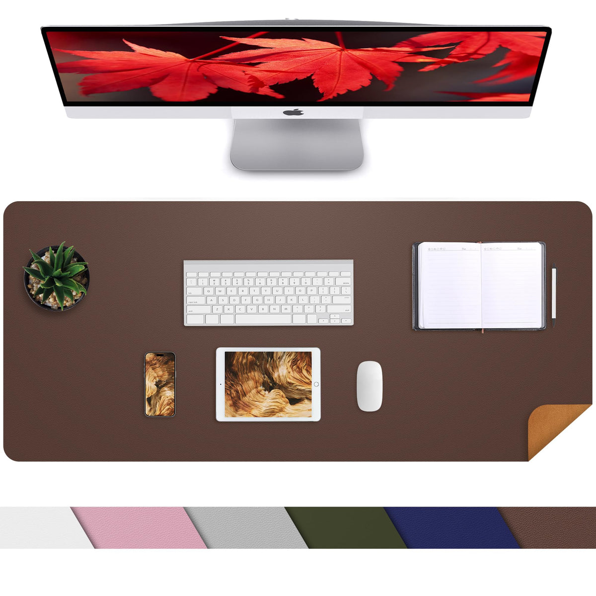 AFIING Large Desk Mat, 47" x 17",Black,Leather Desk Pad Protector for Mouse