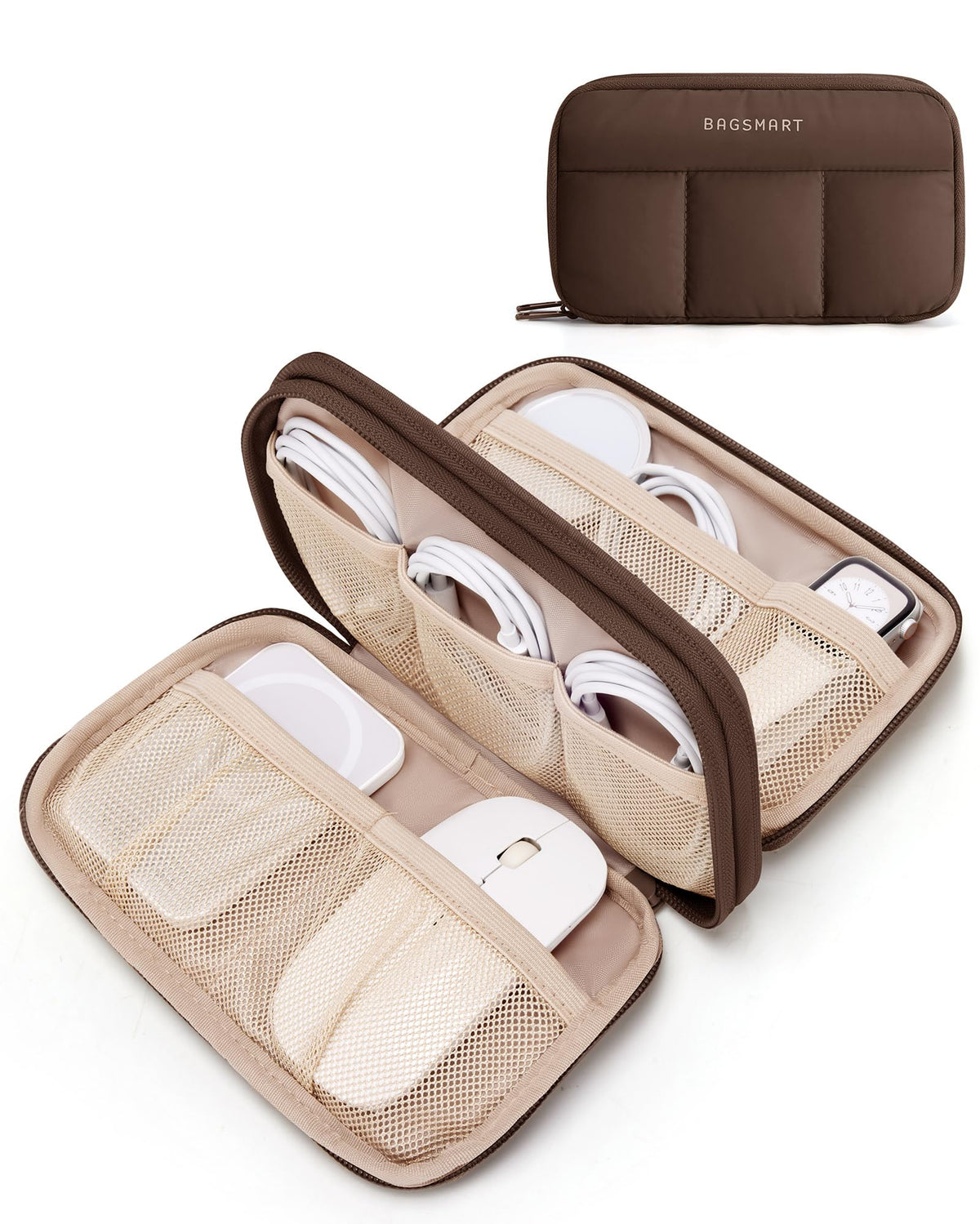 BAGSMART Electronics Organizer Travel Case for Cords Chargers Phones, Pink
