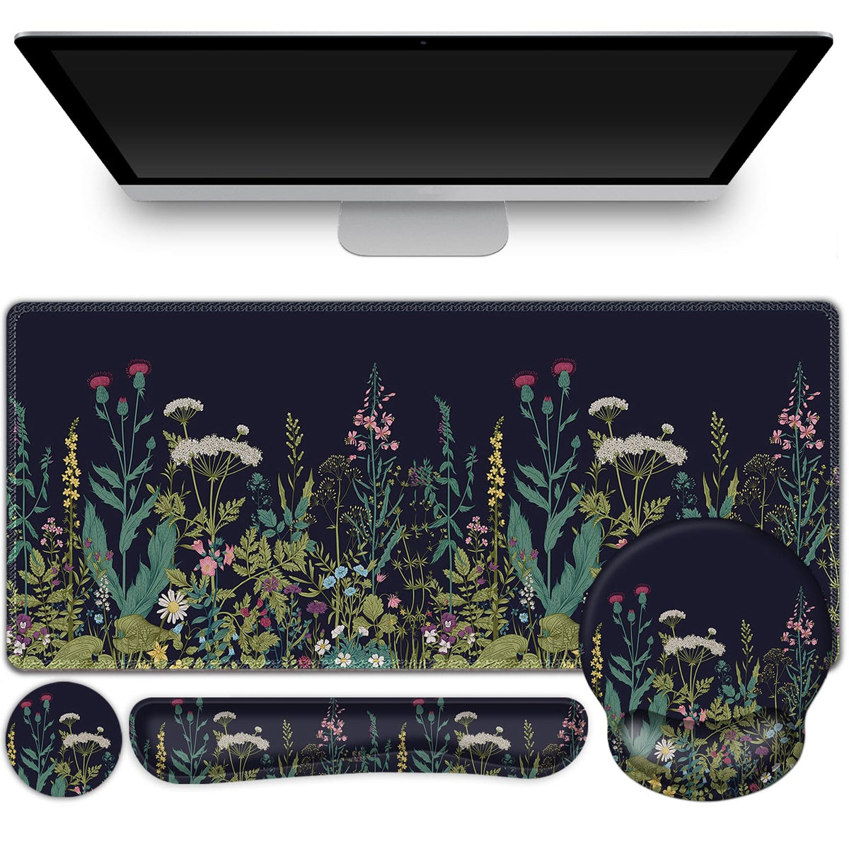 Gaming Mouse Pad Large Desk Mat, Cute Purple Marble Rose Desk Pad Protector