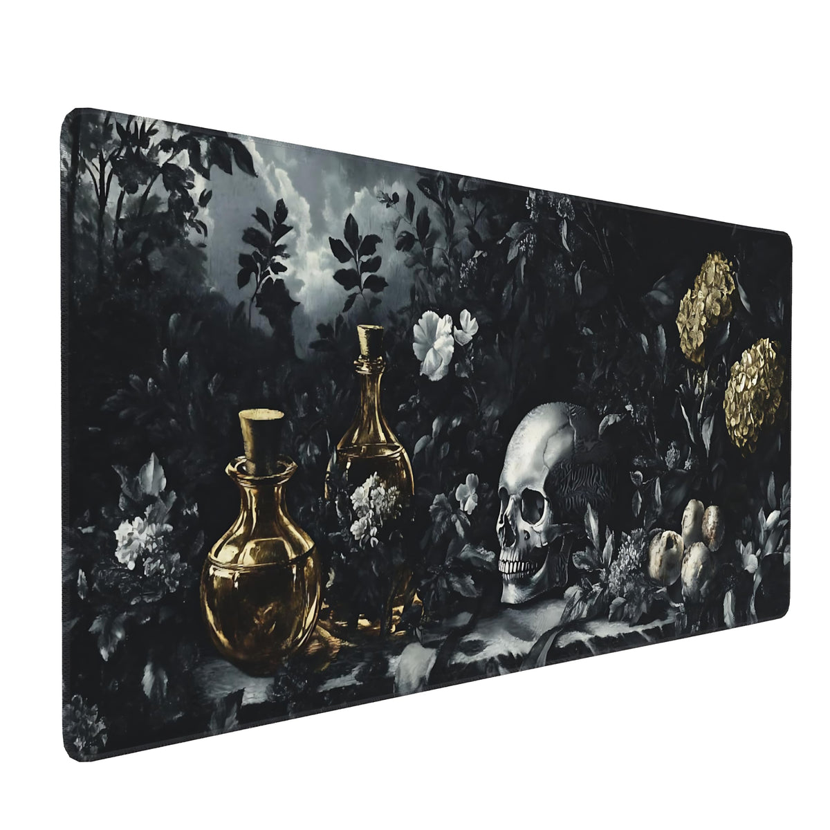 Dark Green Floral XXL Desk Mat, Extra Large Mouse Pad with Anti-Slip Base & Stitched Edges for Women, Aesthetic Desk Pad for Home Office Computer, Keyboard Mat Office Supplies Decor