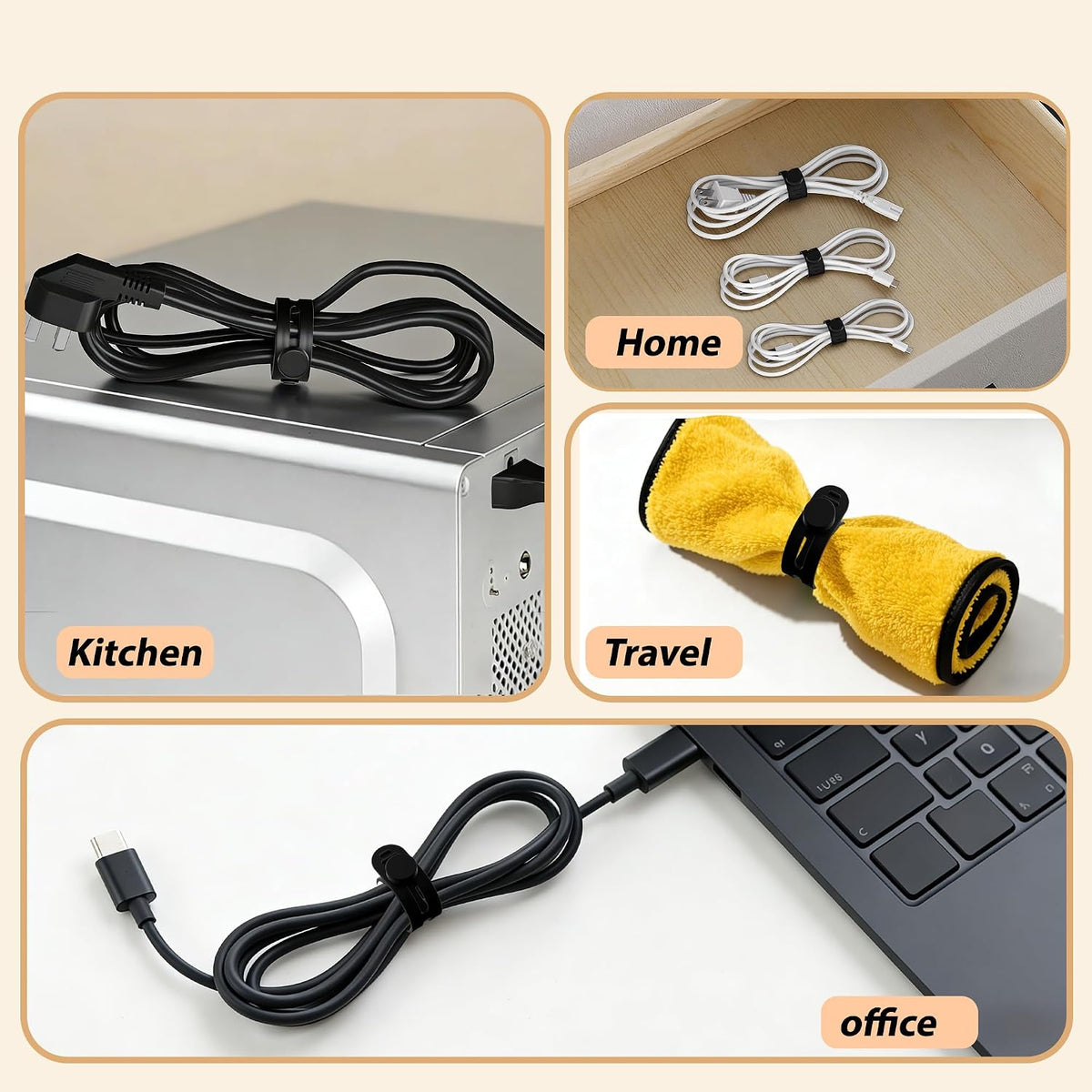 10 Pack Rotatable Cable Clips & Silicone Cable Straps Set
