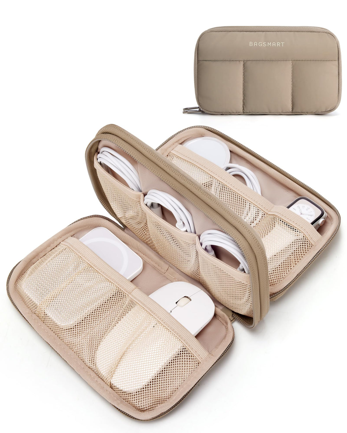 BAGSMART Electronics Organizer Travel Case for Cords Chargers Phones, Pink