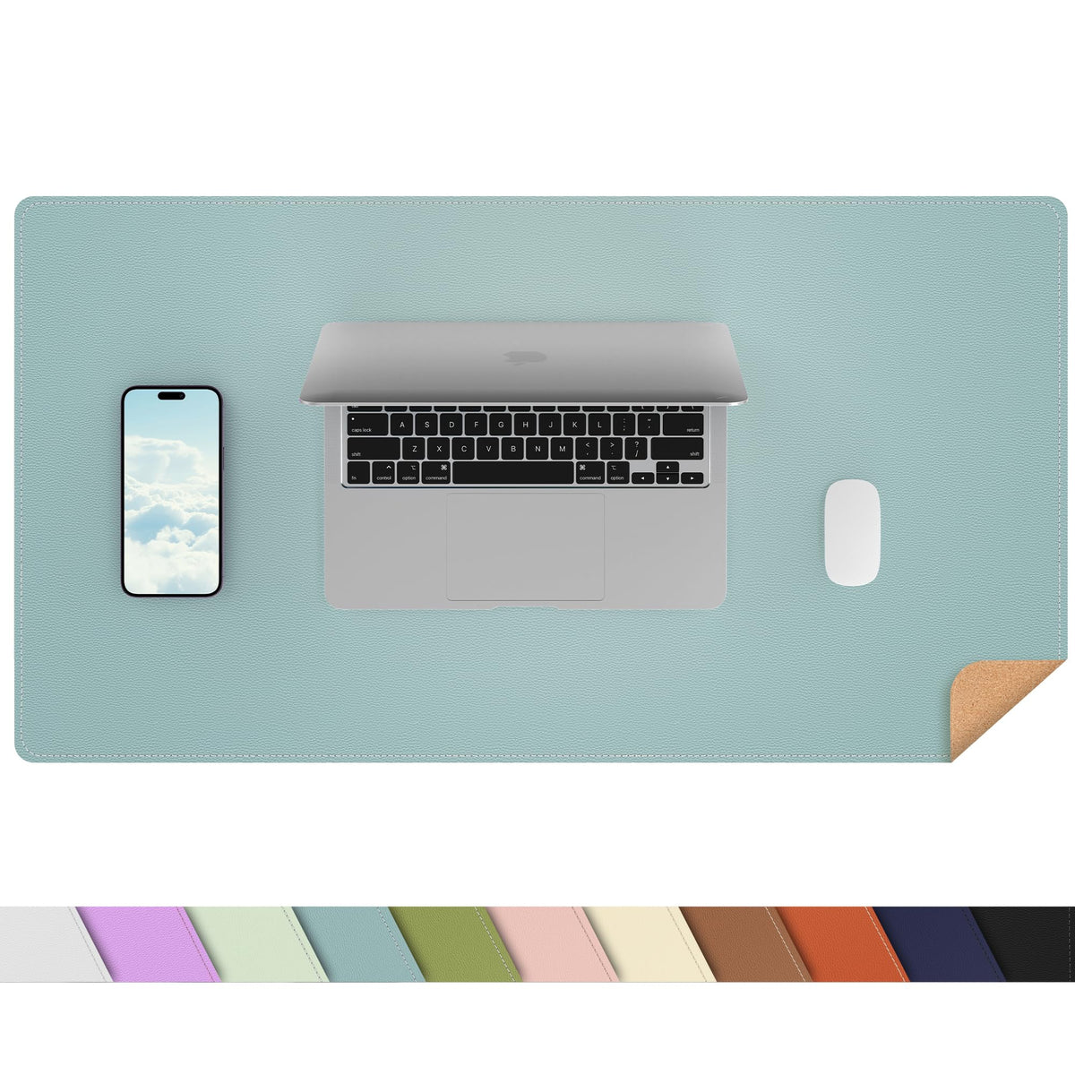 AFIING Large Desk Mat, 47" x 17",Black,Leather Desk Pad Protector for Mouse