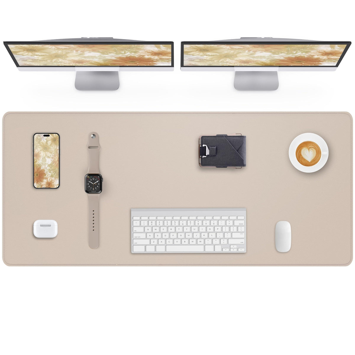 AFIING Desk Pad Protector 23.6" x 13.7" - Non-Slip Waterproof PU Leather Desk Mat for Mouse, Keyboard, Laptop, Office and Home Workspace (Beige)