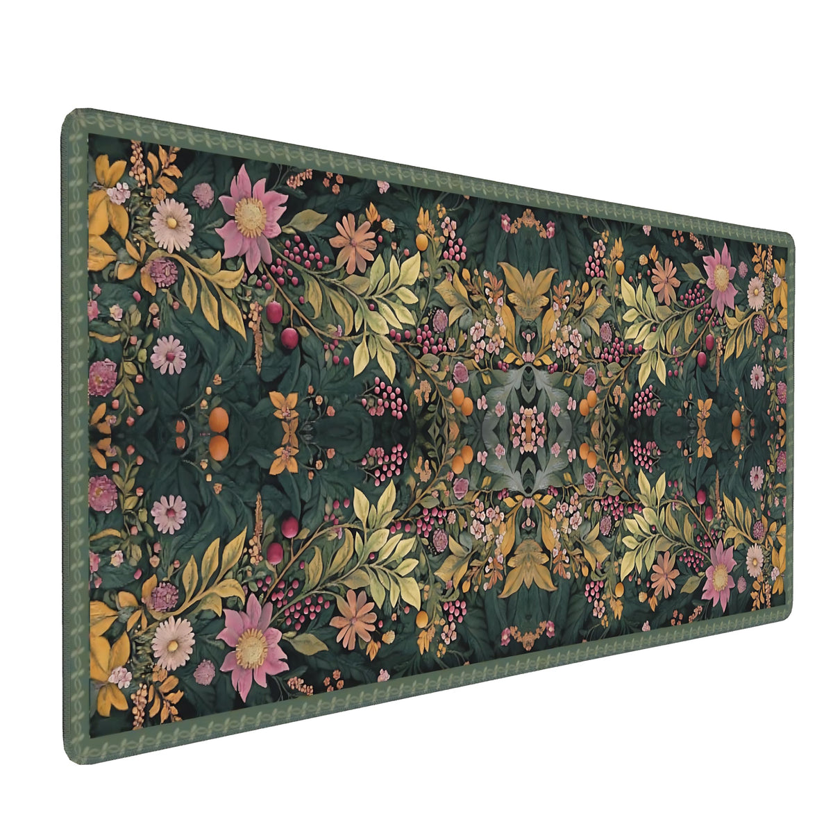 Dark Green Floral XXL Desk Mat, Extra Large Mouse Pad with Anti-Slip Base & Stitched Edges for Women, Aesthetic Desk Pad for Home Office Computer, Keyboard Mat Office Supplies Decor