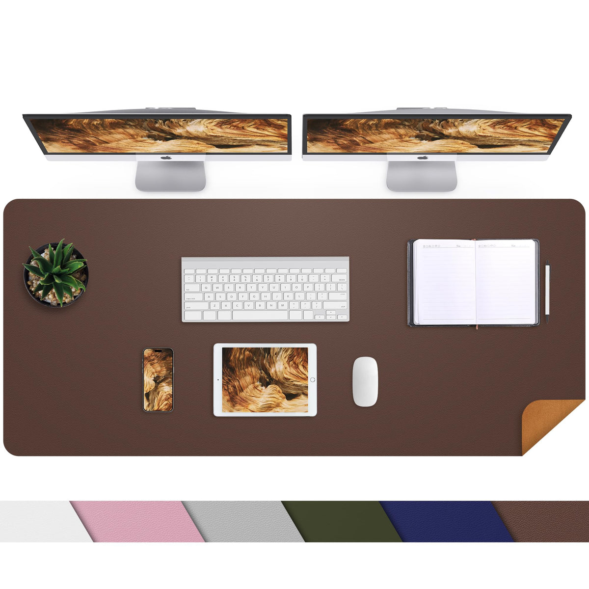AFIING Large Desk Mat, 47" x 17",Black,Leather Desk Pad Protector for Mouse