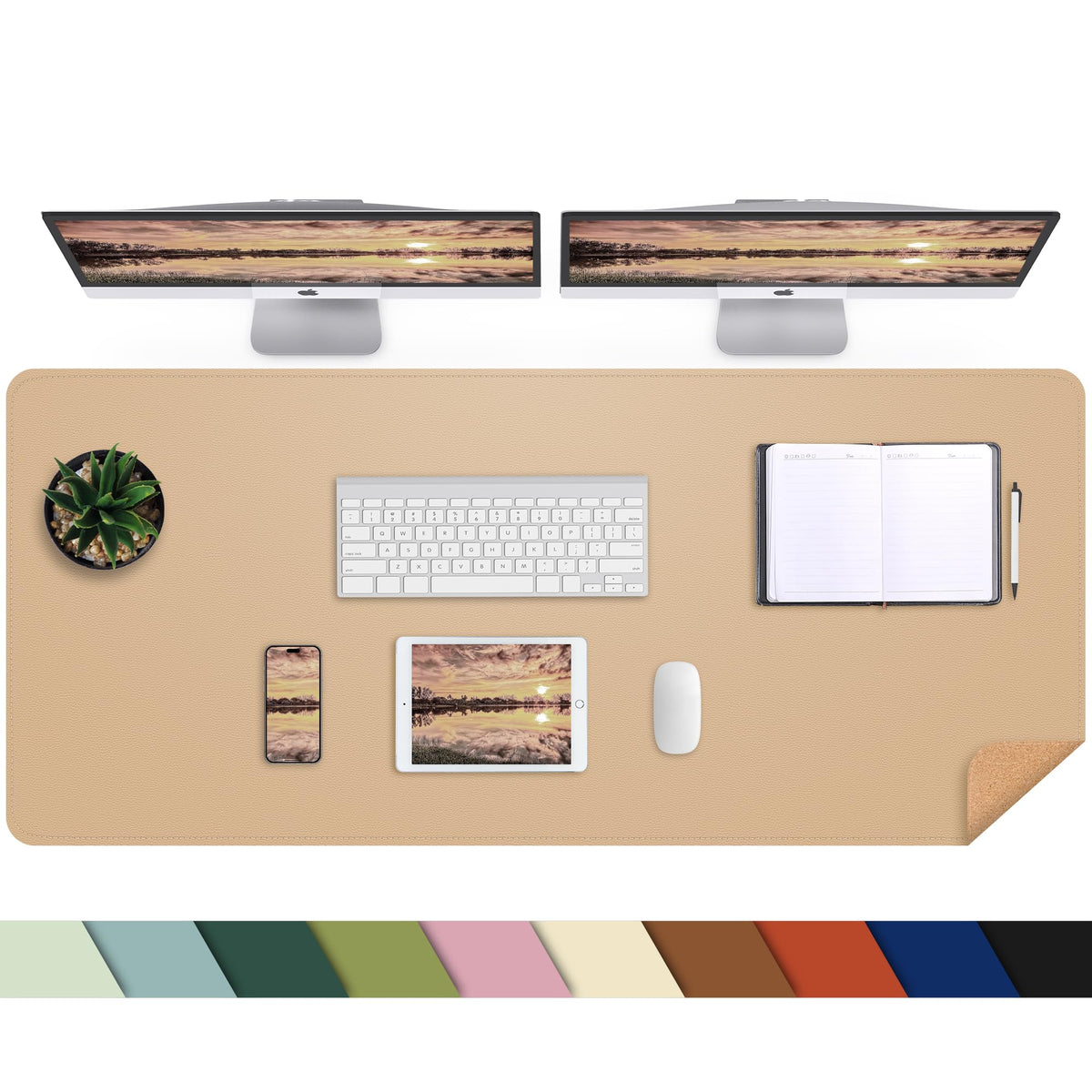 AFIING Large Desk Mat, 47" x 17",Black,Leather Desk Pad Protector for Mouse